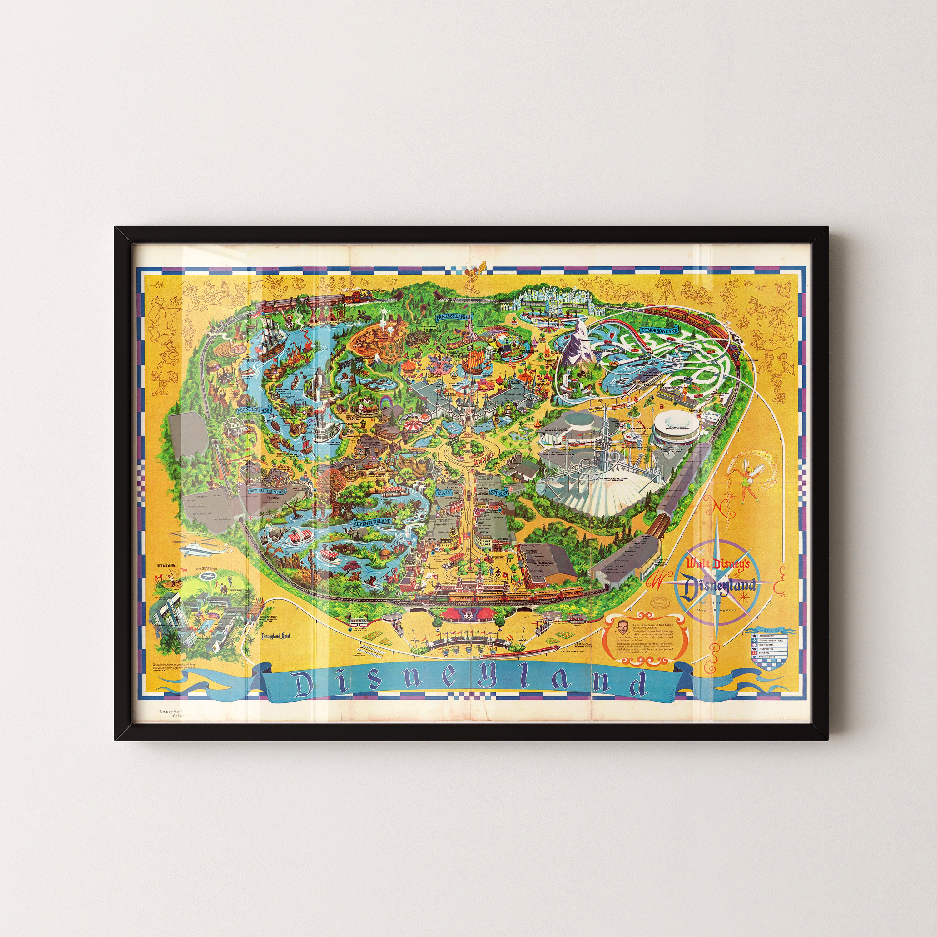 Disneyland California Theme Park Pop Art Map Print (landscape)