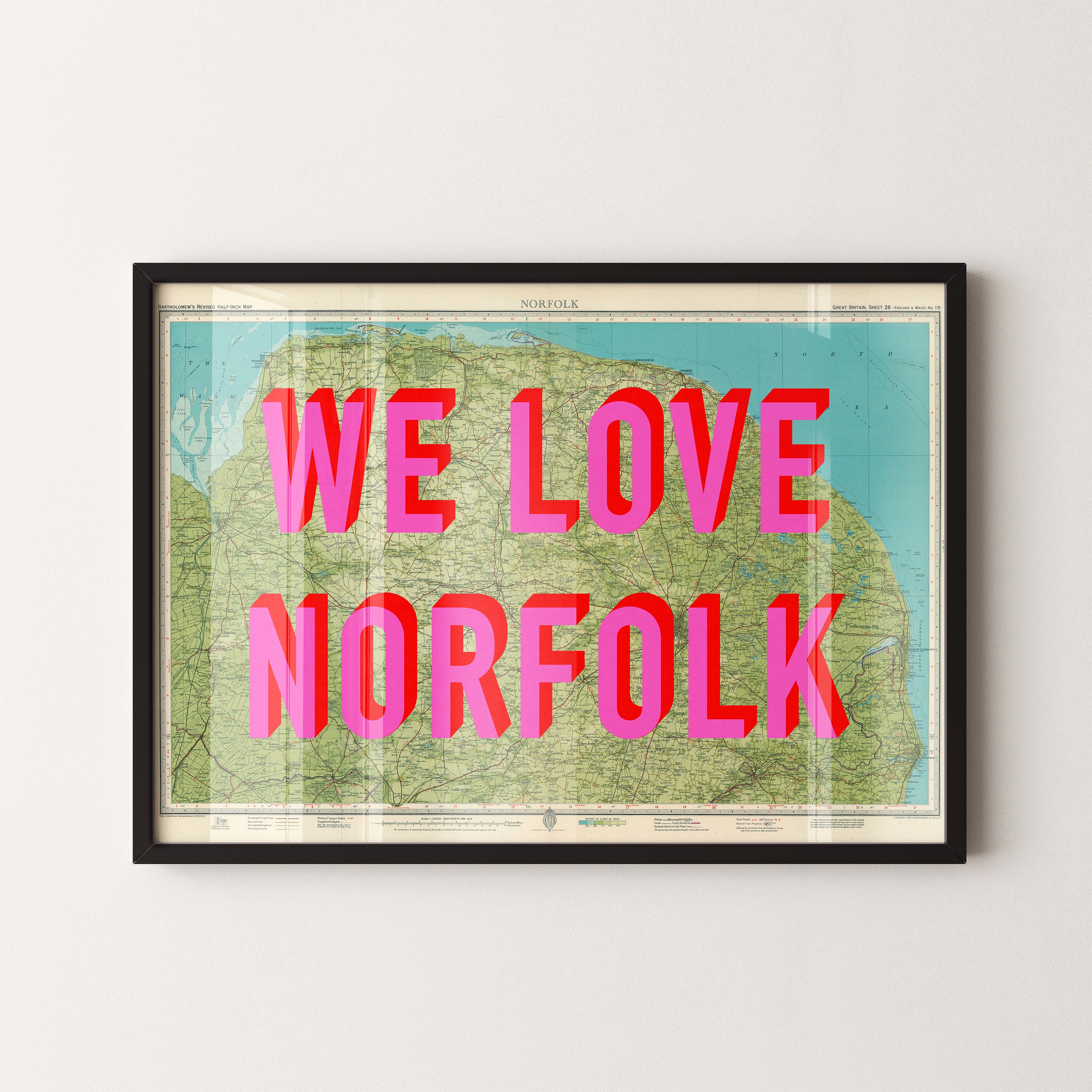 Norfolk Pop Art Map Print (landscape)