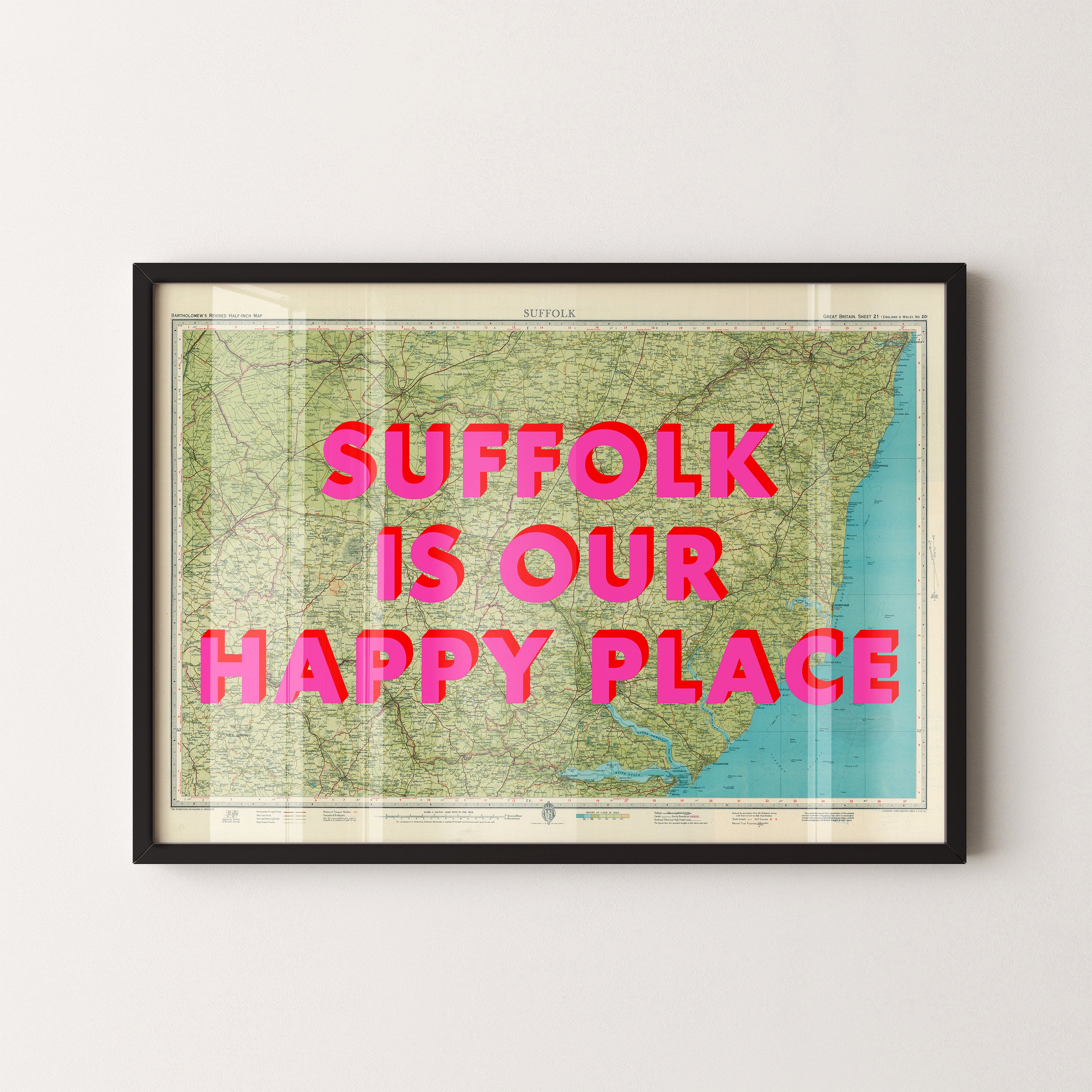 Suffolk Pop Art Map Print (landscape)