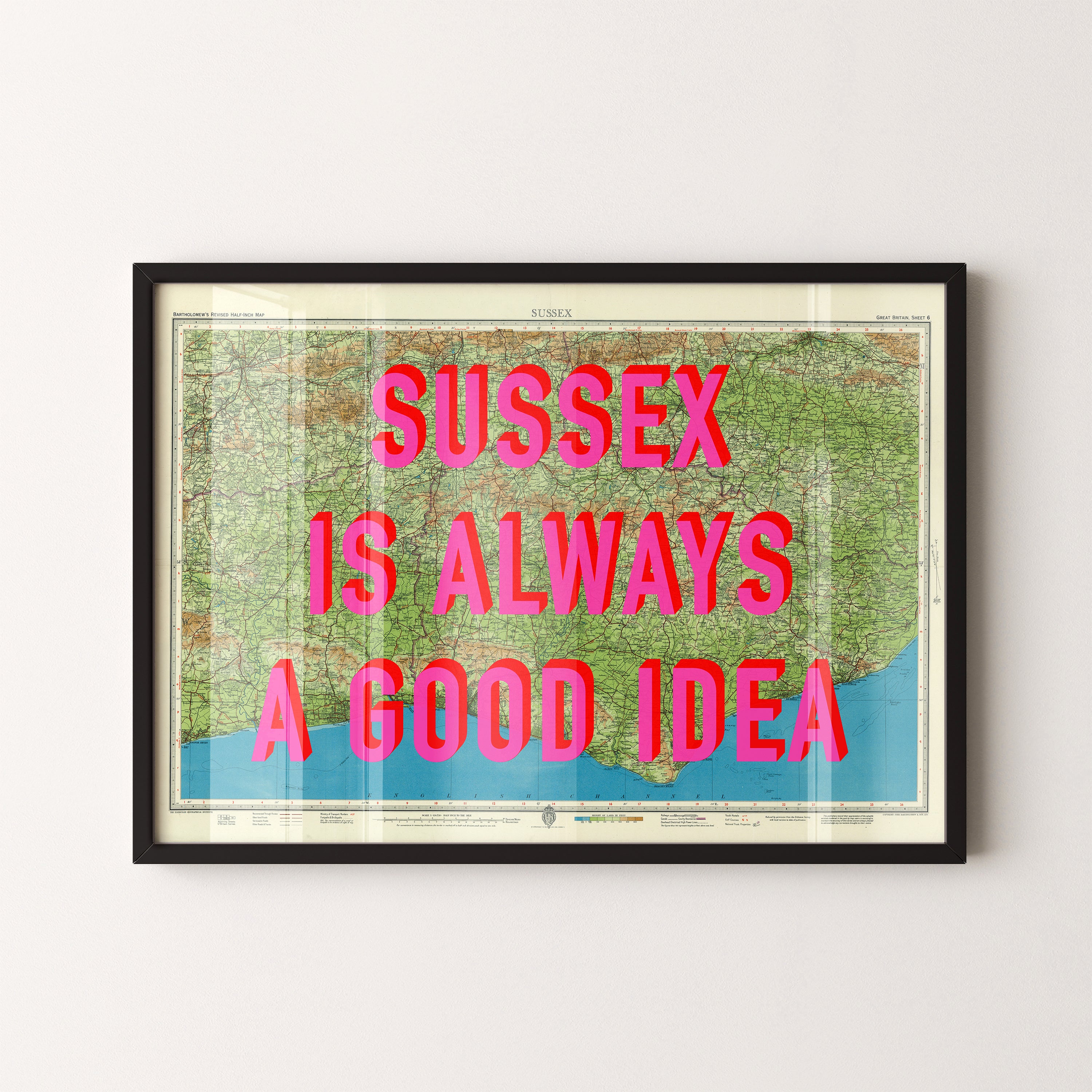 Sussex Pop Art Map Print (landscape)