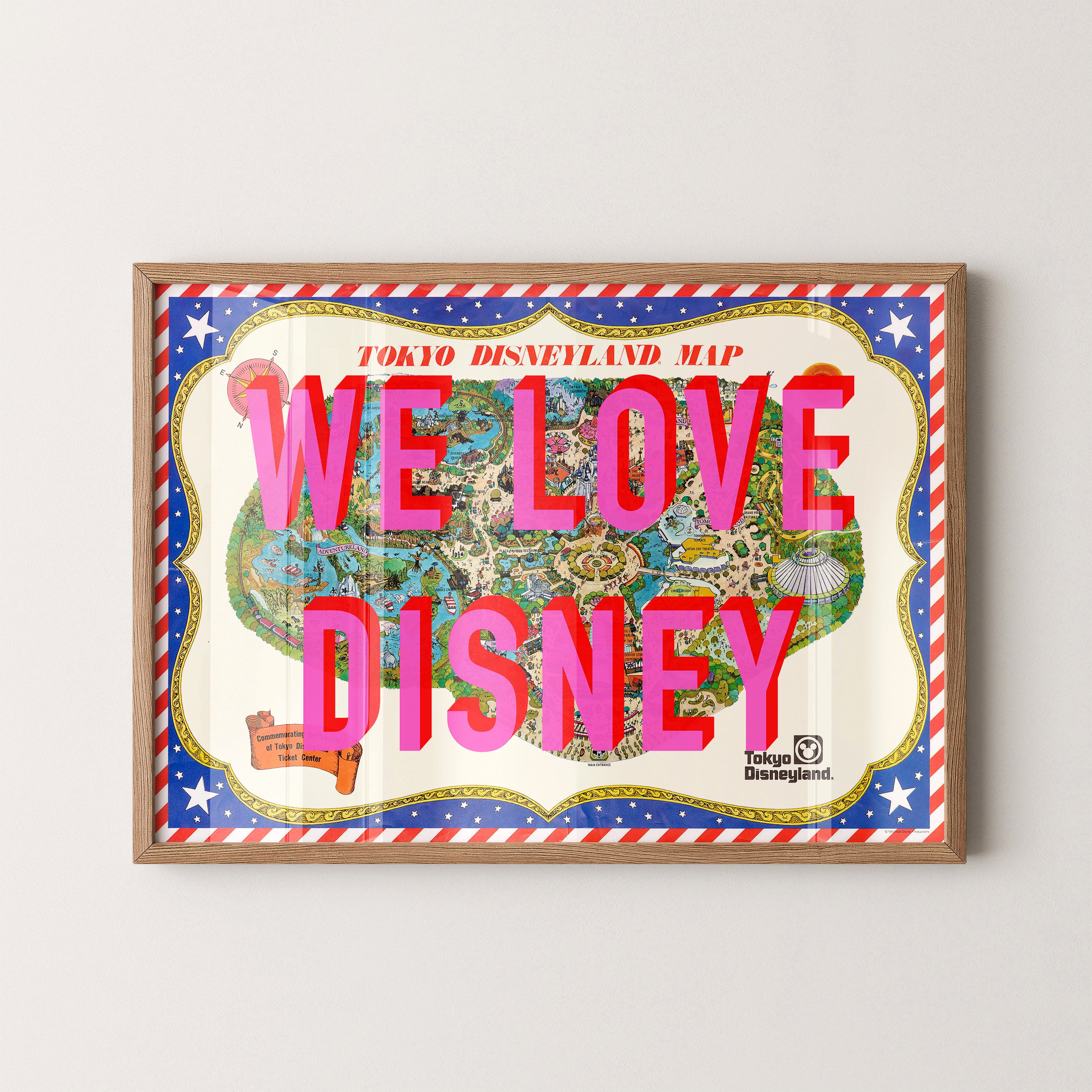 Disneyland Tokyo Theme Park Pop Art Map Print (landscape)