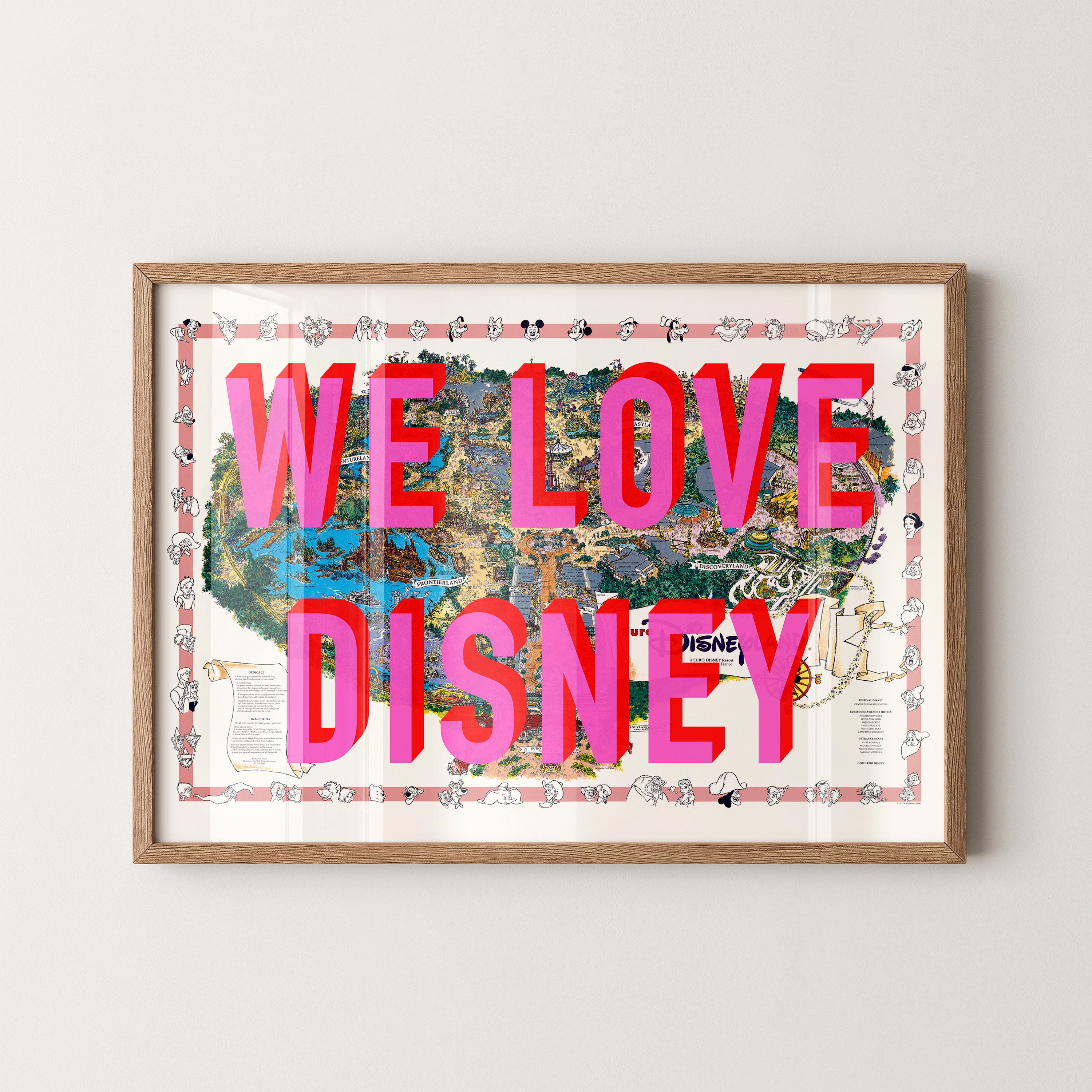 Disneyland Paris Theme Park Pop Art Map Print (landscape)