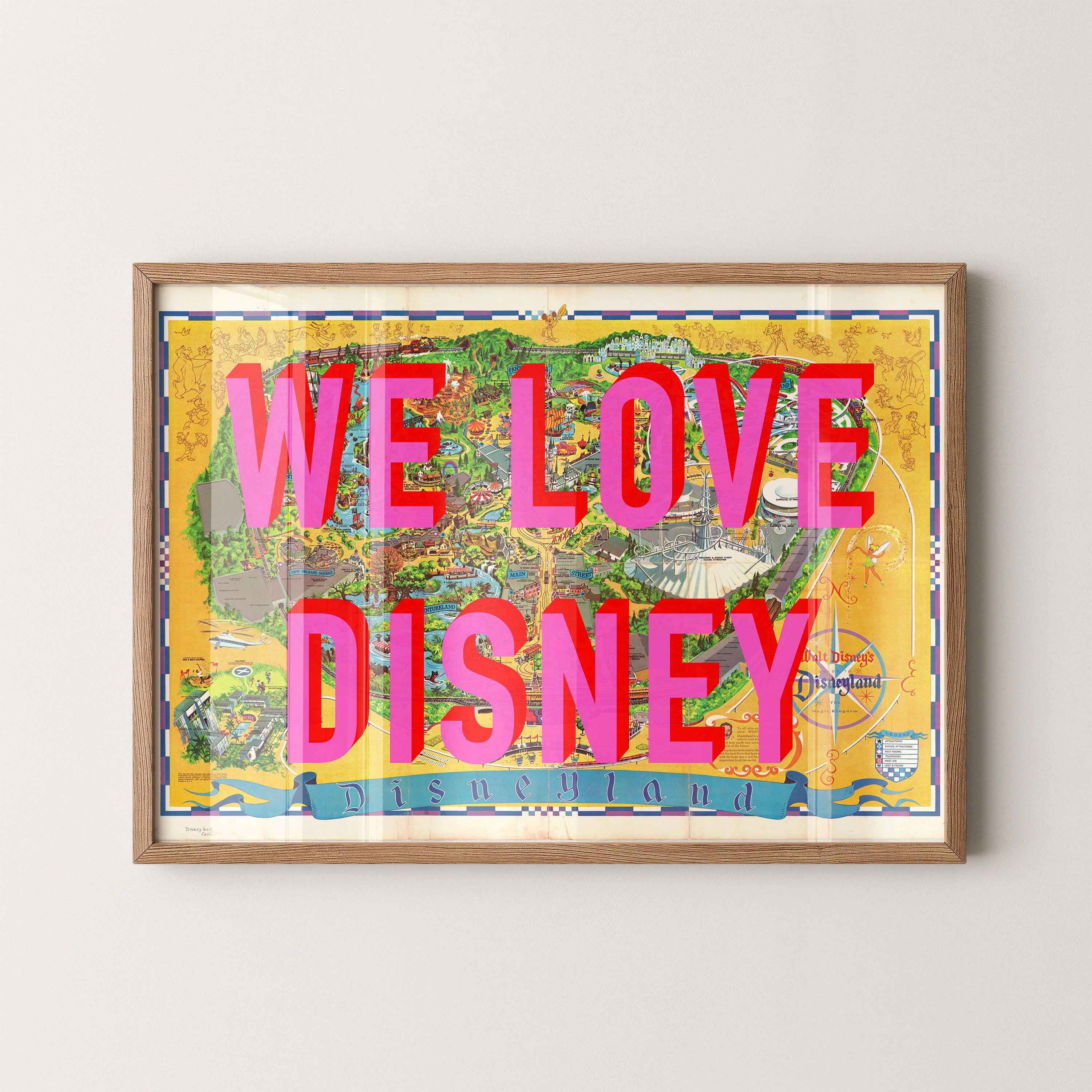 Disneyland California Theme Park Pop Art Map Print (landscape)