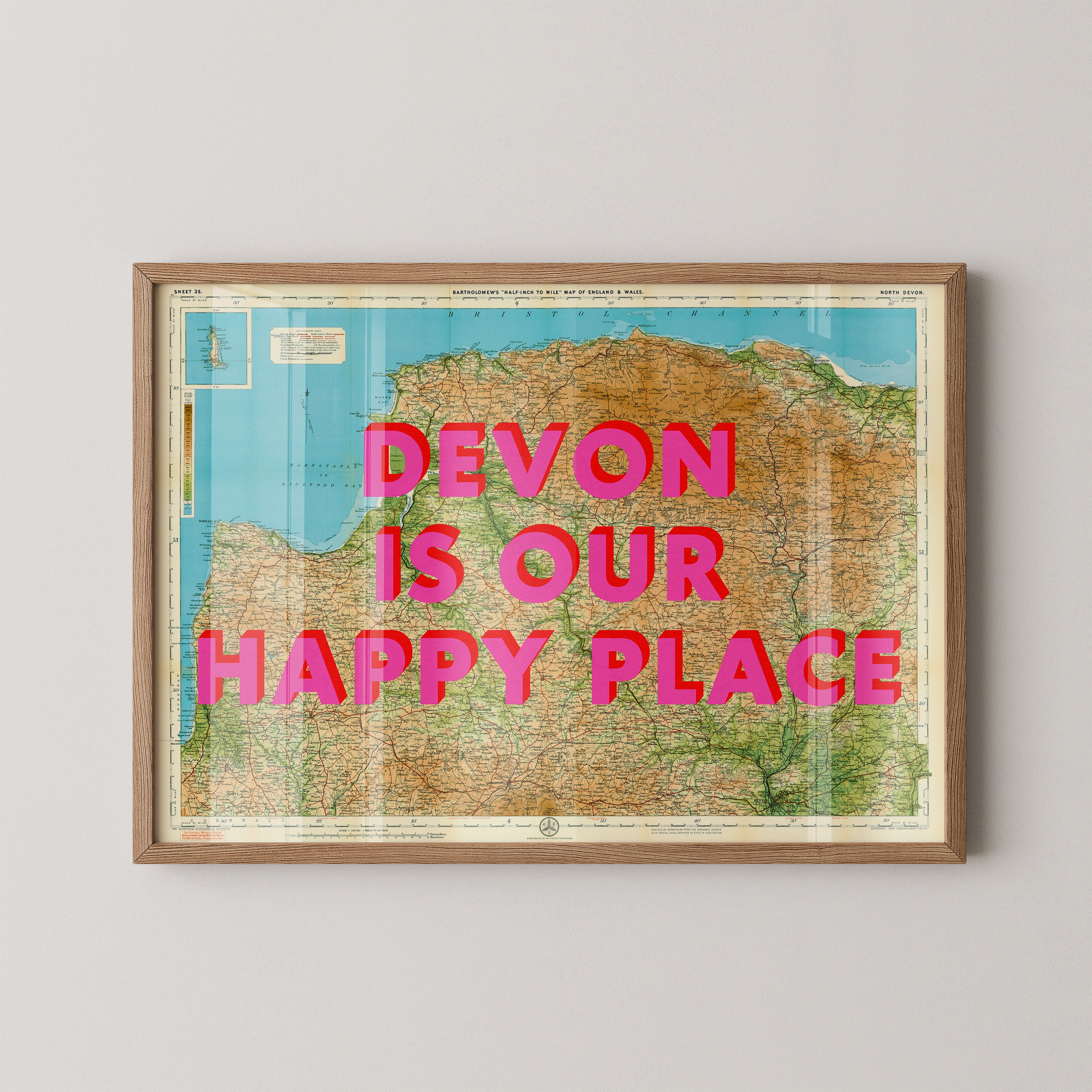 North Devon Pop Art Map Print (landscape)