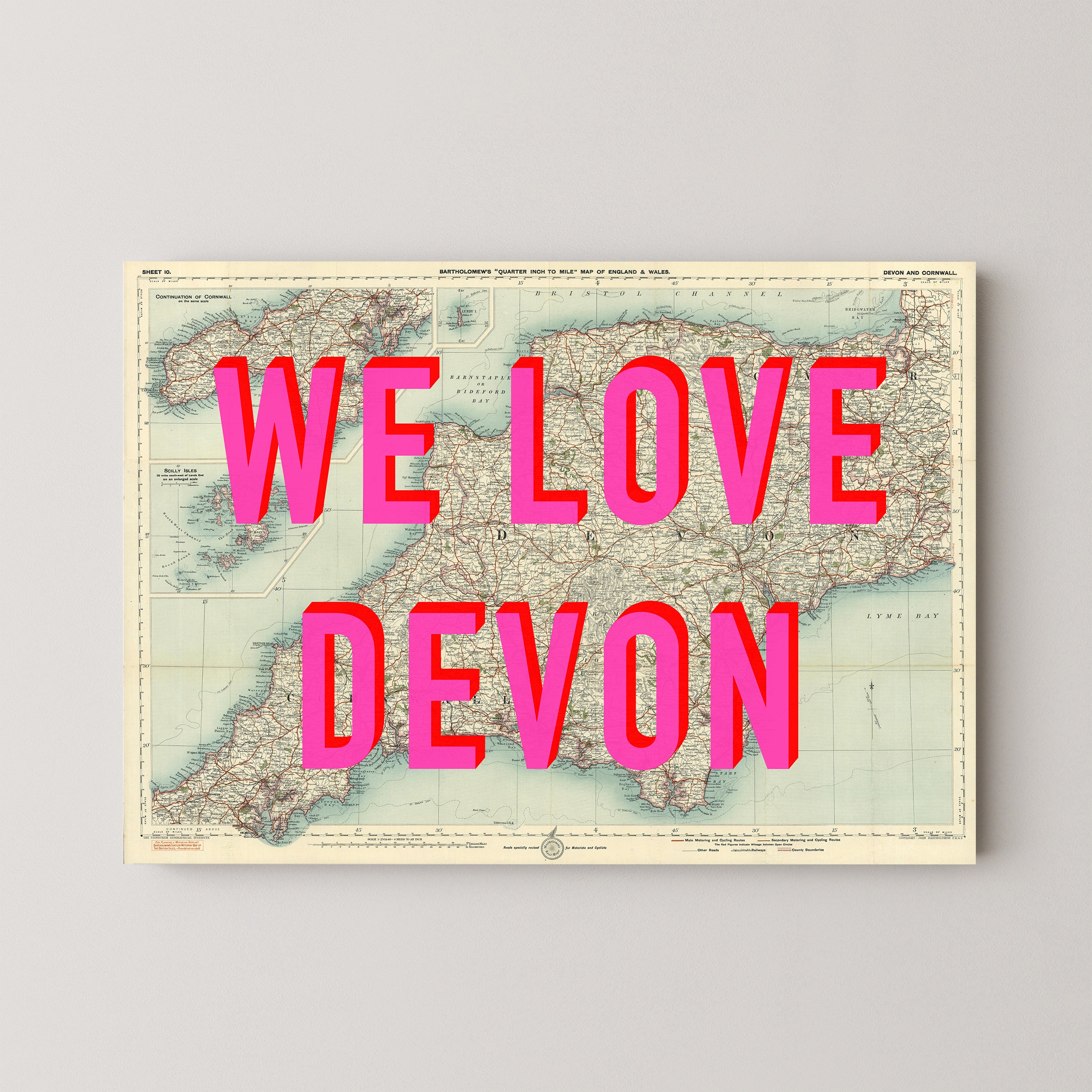 Devon Pop Art Map Print (landscape)