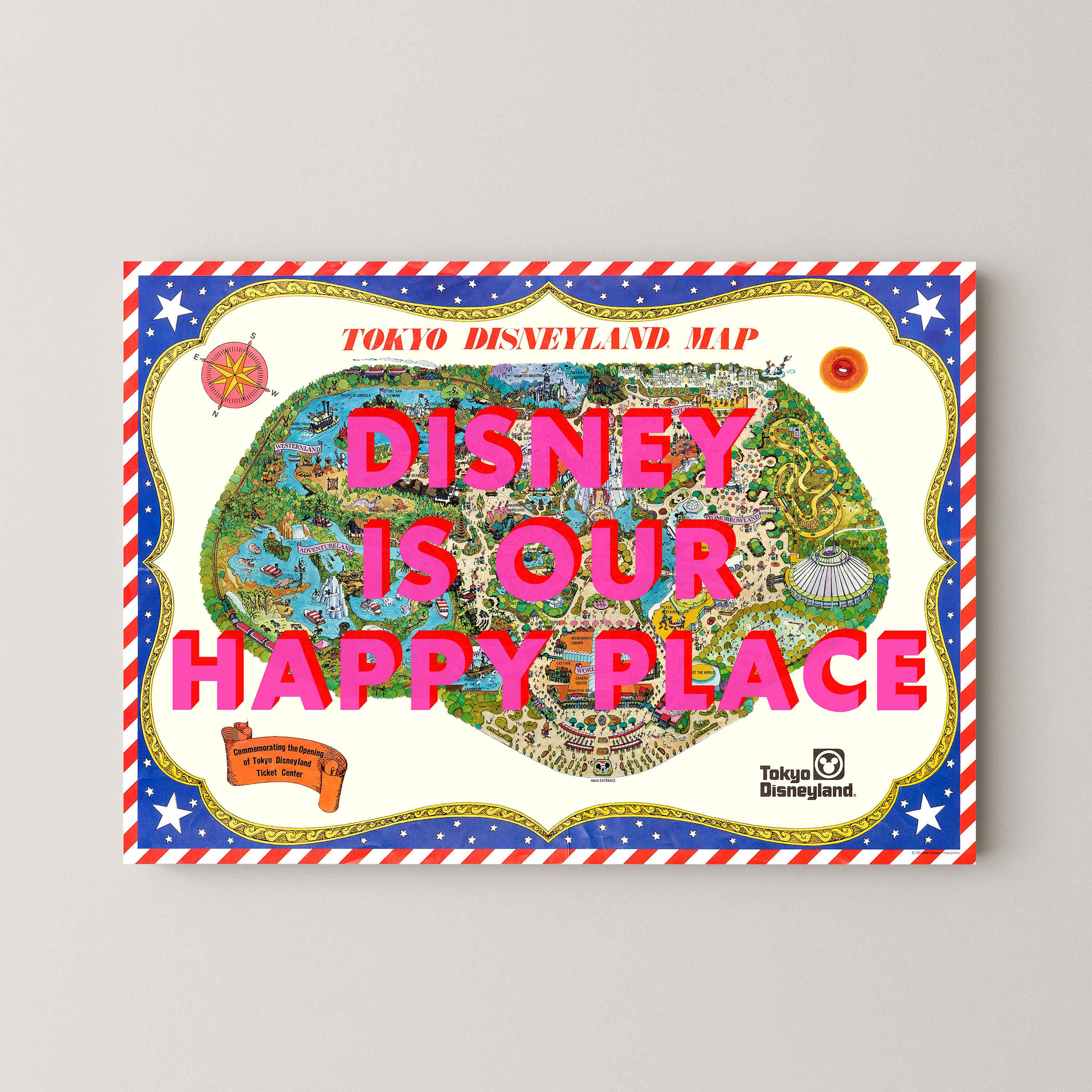 Disneyland Tokyo Theme Park Pop Art Map Print (landscape)