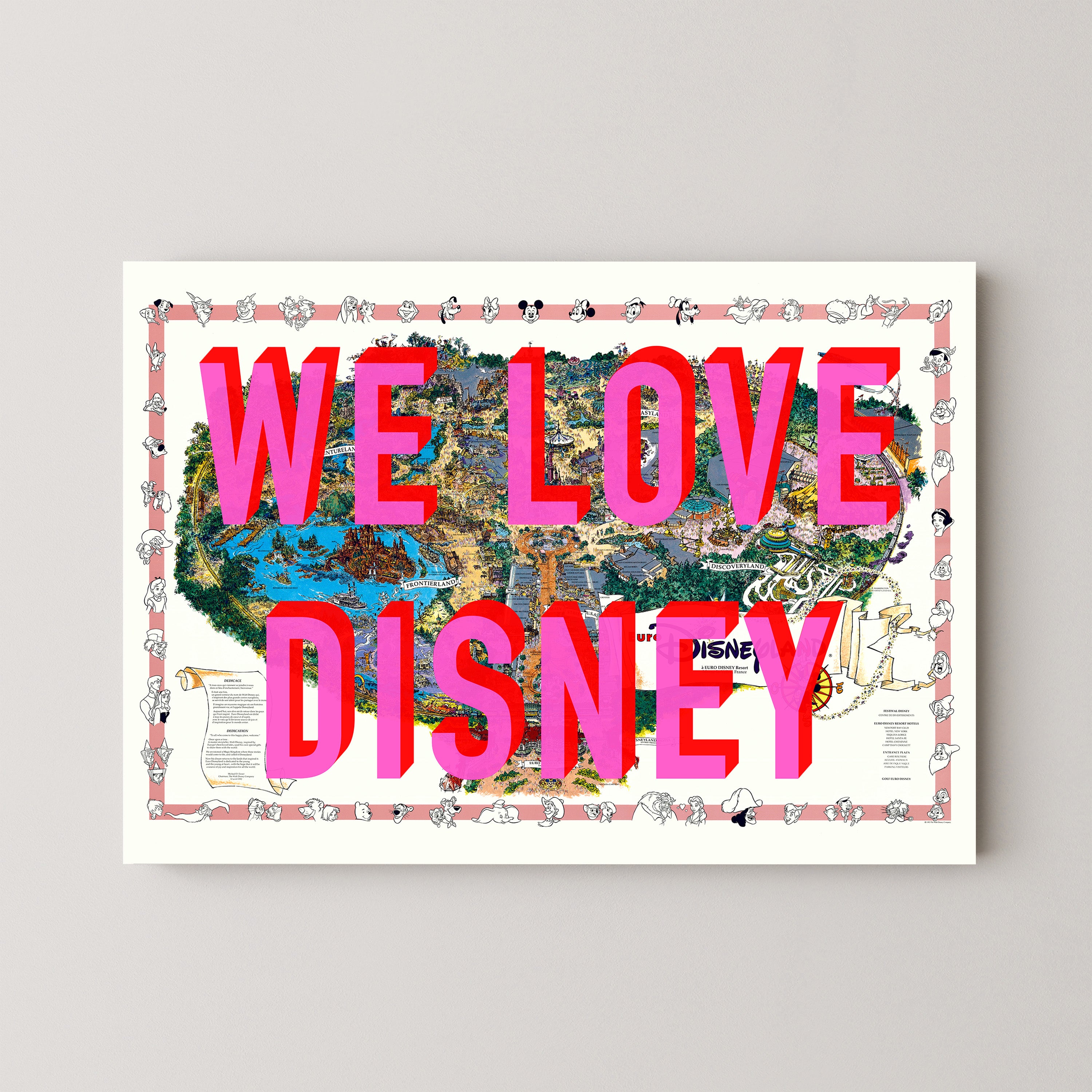 Disneyland Paris Theme Park Pop Art Map Print (landscape)