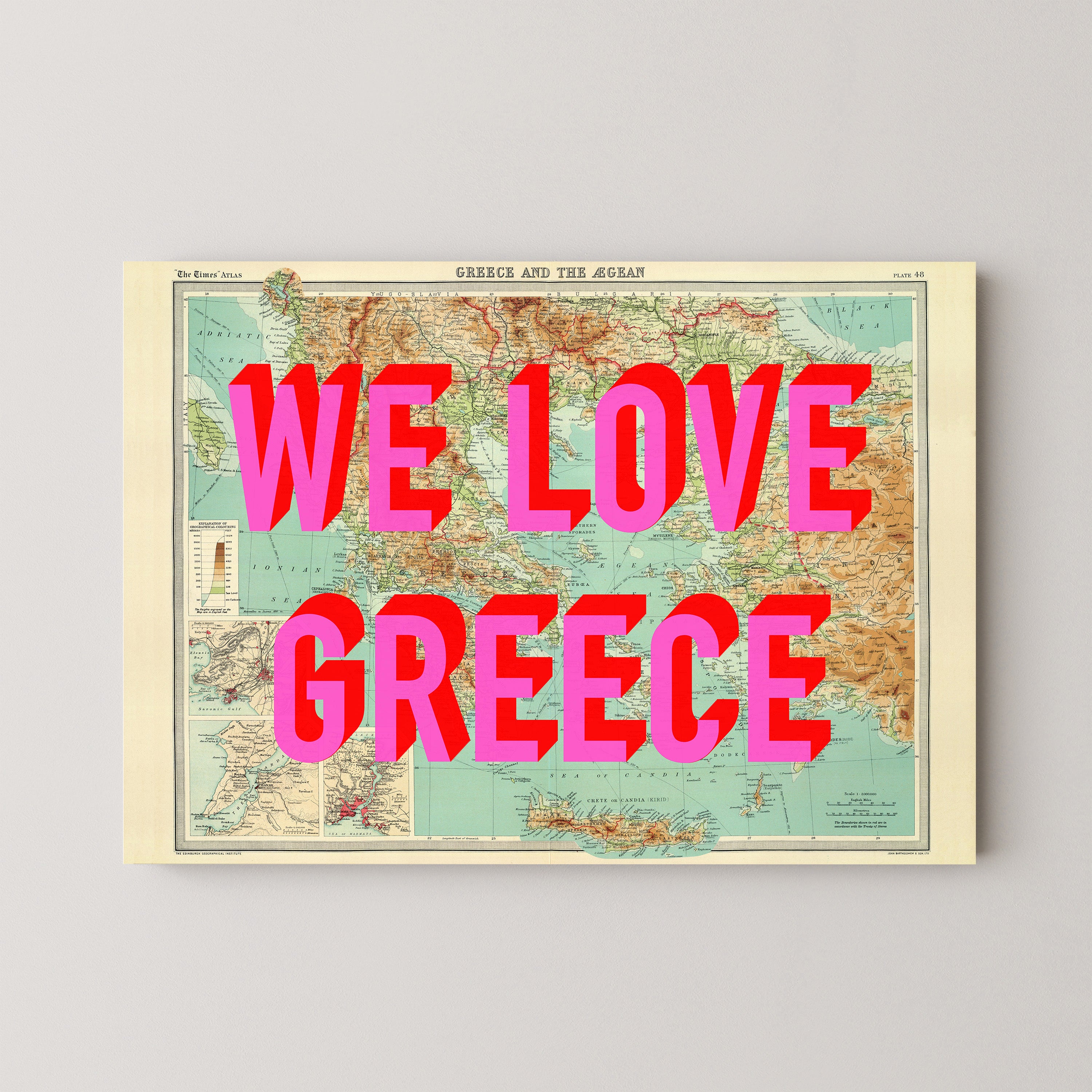 Greece Pop Art Map Print (landscape)