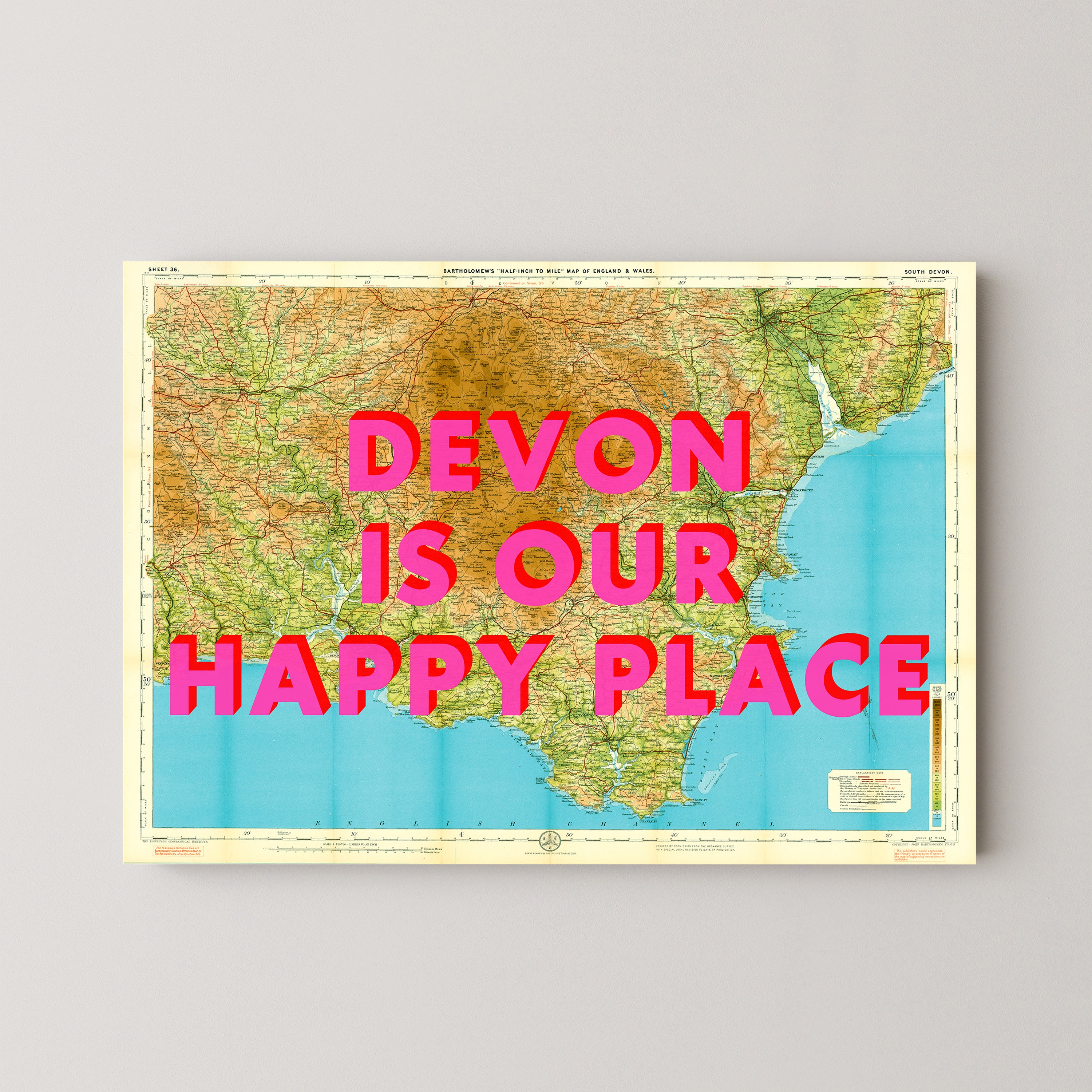 South Devon Pop Art Map Print (landscape)
