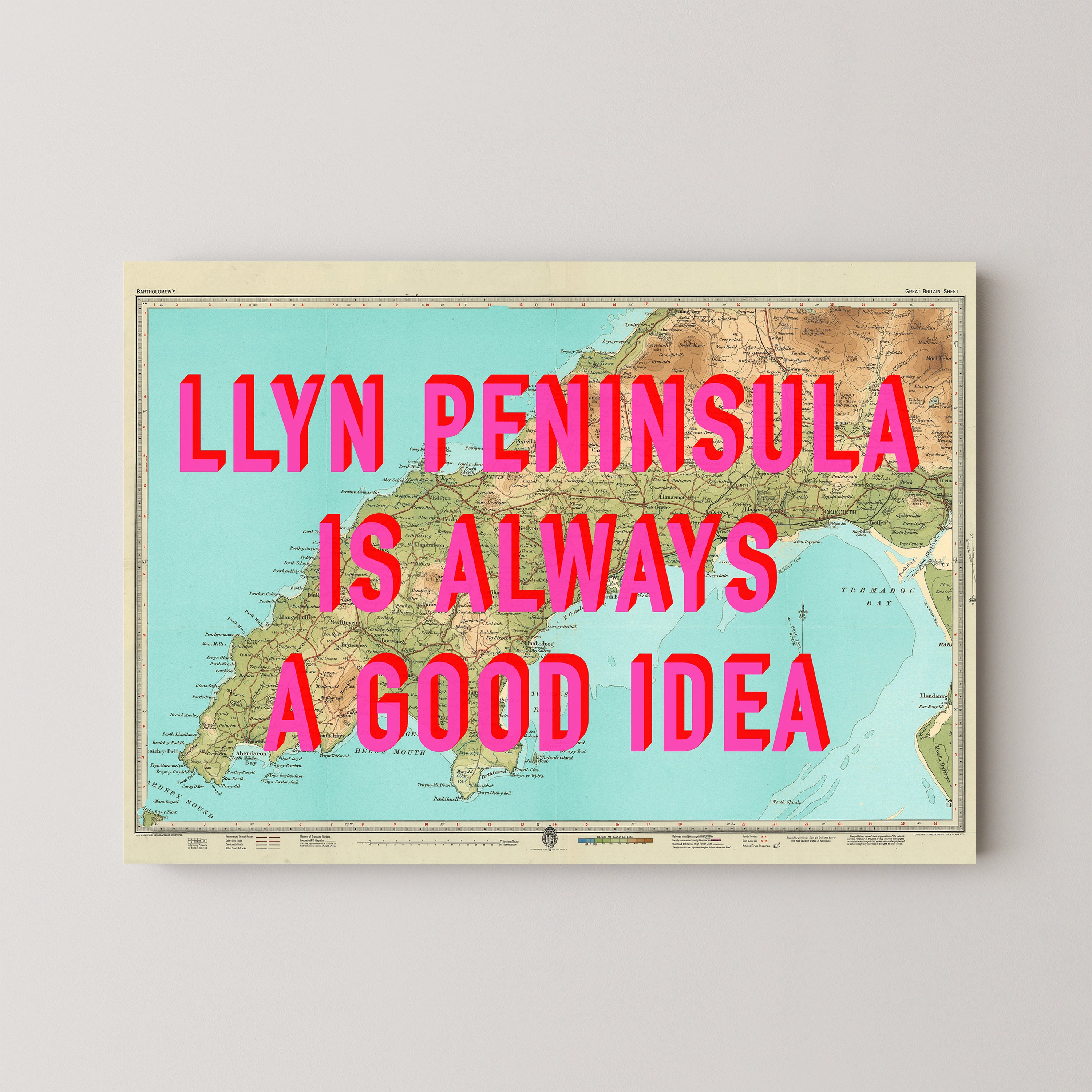 Llyn Peninsula Pop Art Map Print (landscape)