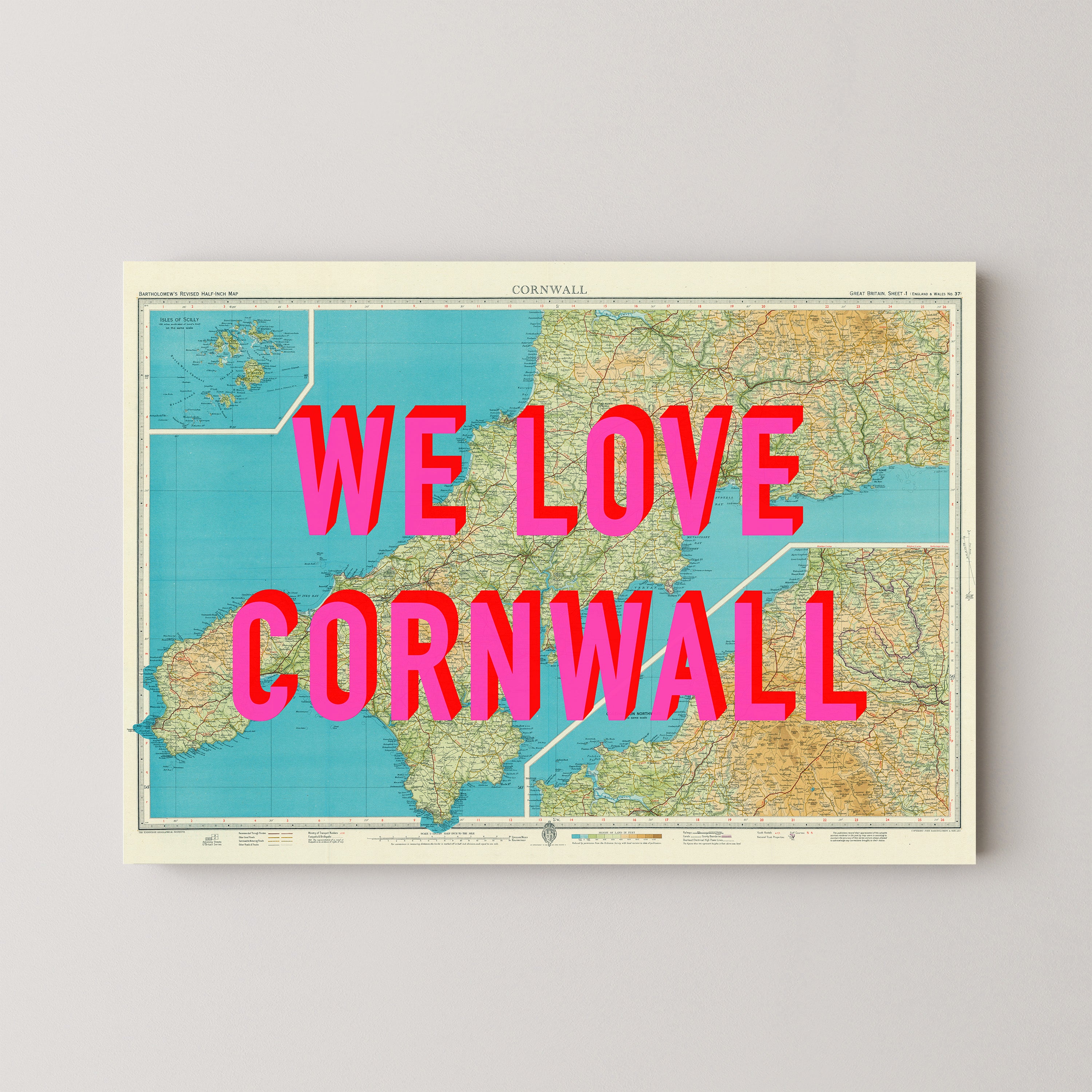 Cornwall Pop Art Map Print (landscape)