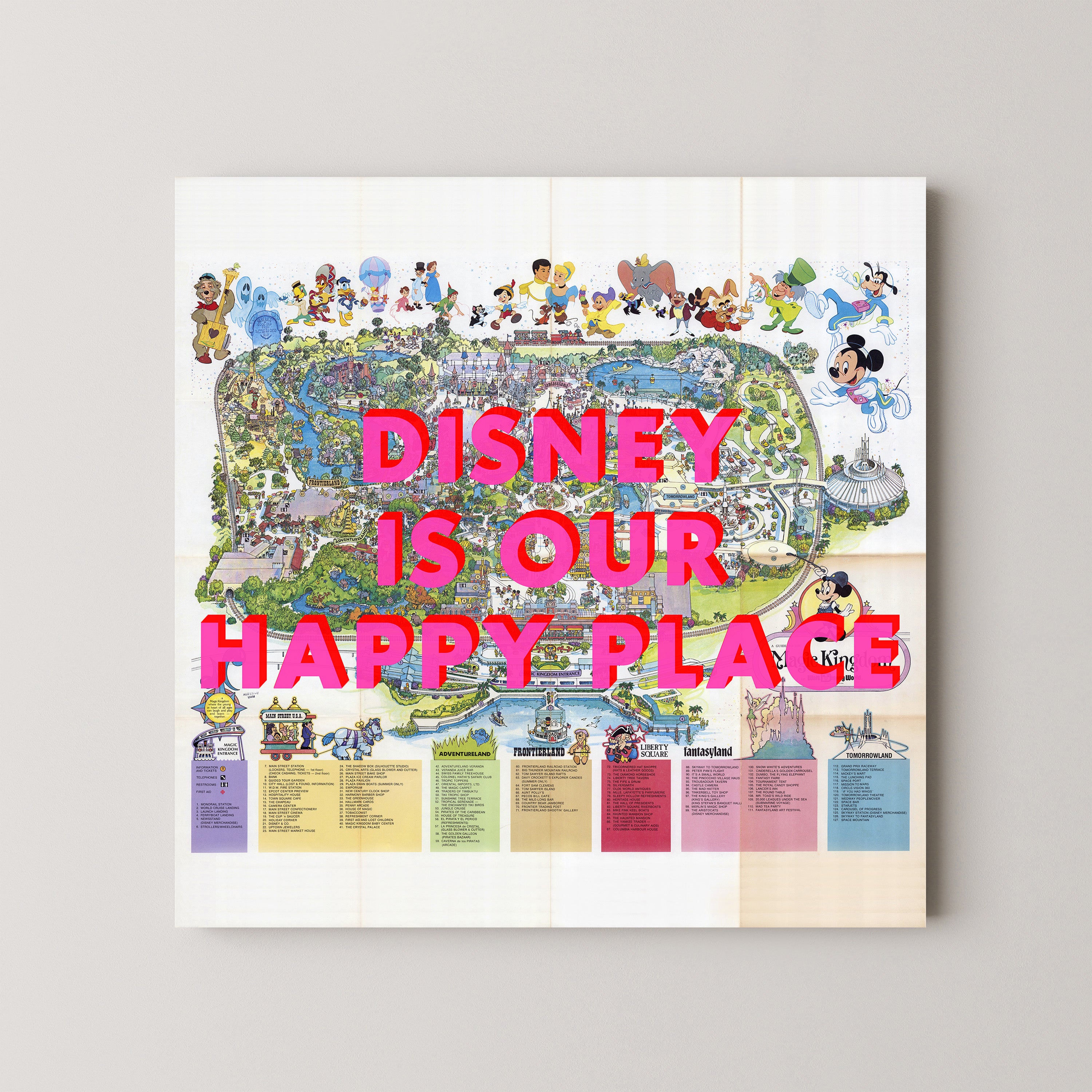 Disney World Florida Theme Park Pop Art Map Print (square)