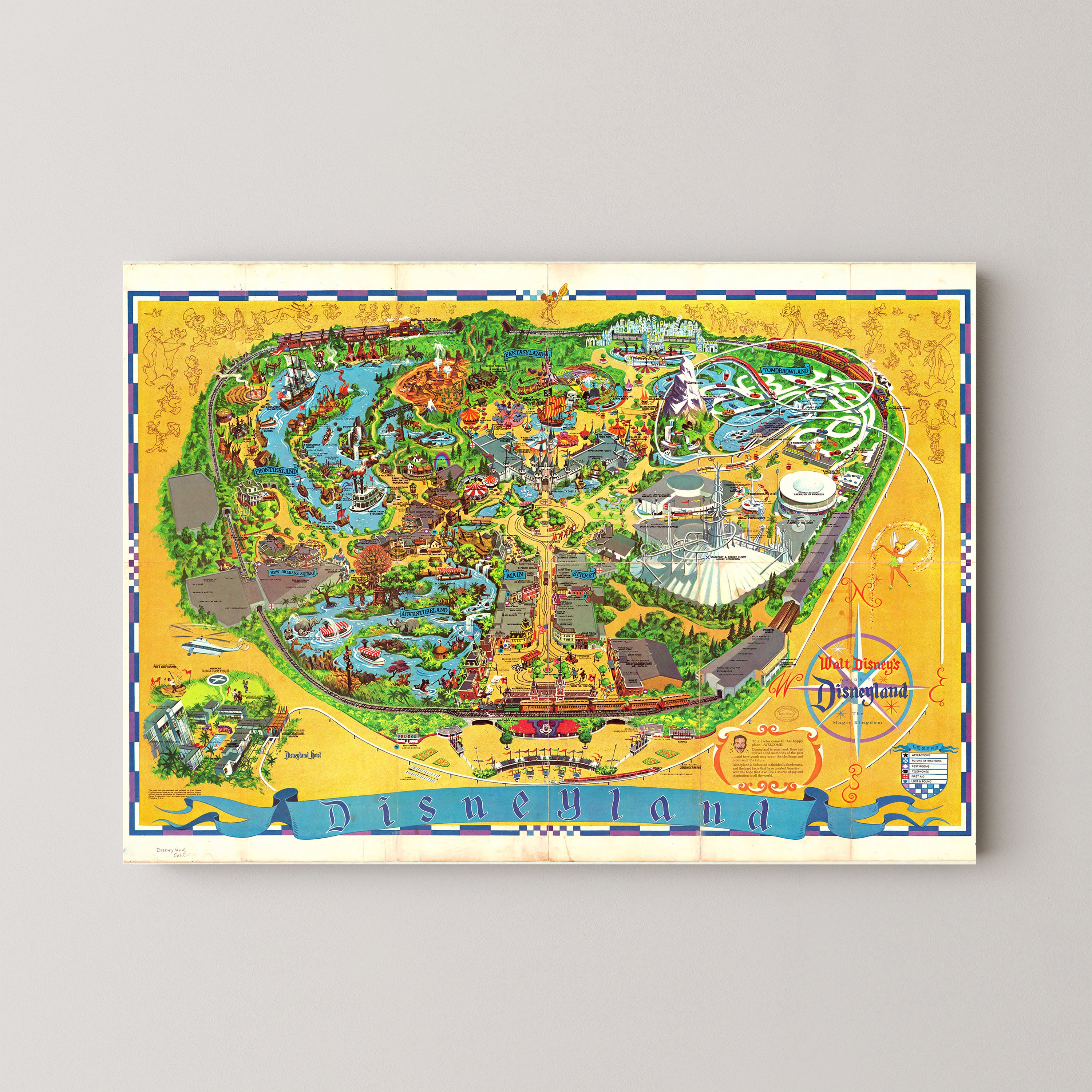 Disneyland California Theme Park Pop Art Map Print (landscape)