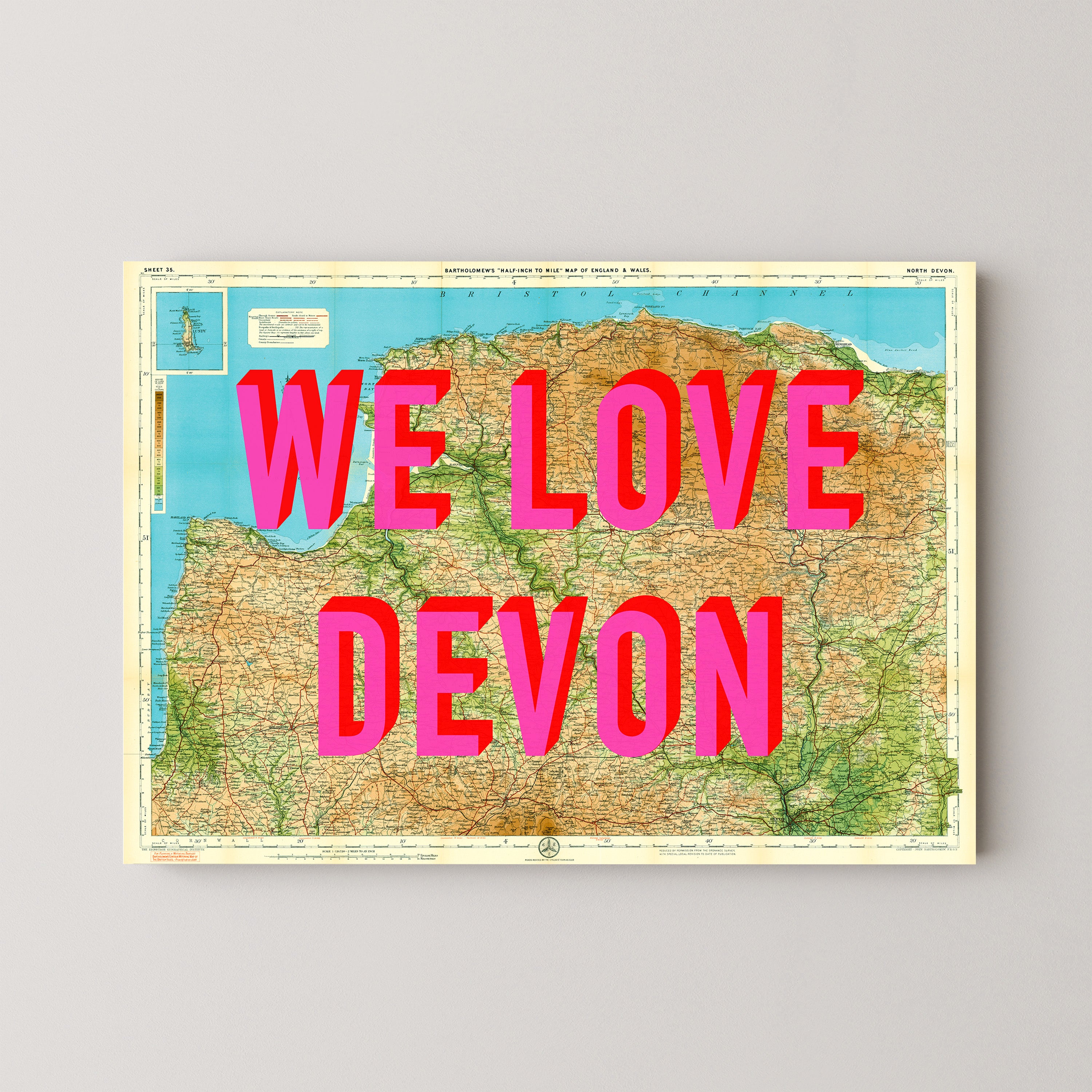 North Devon Pop Art Map Print (landscape)