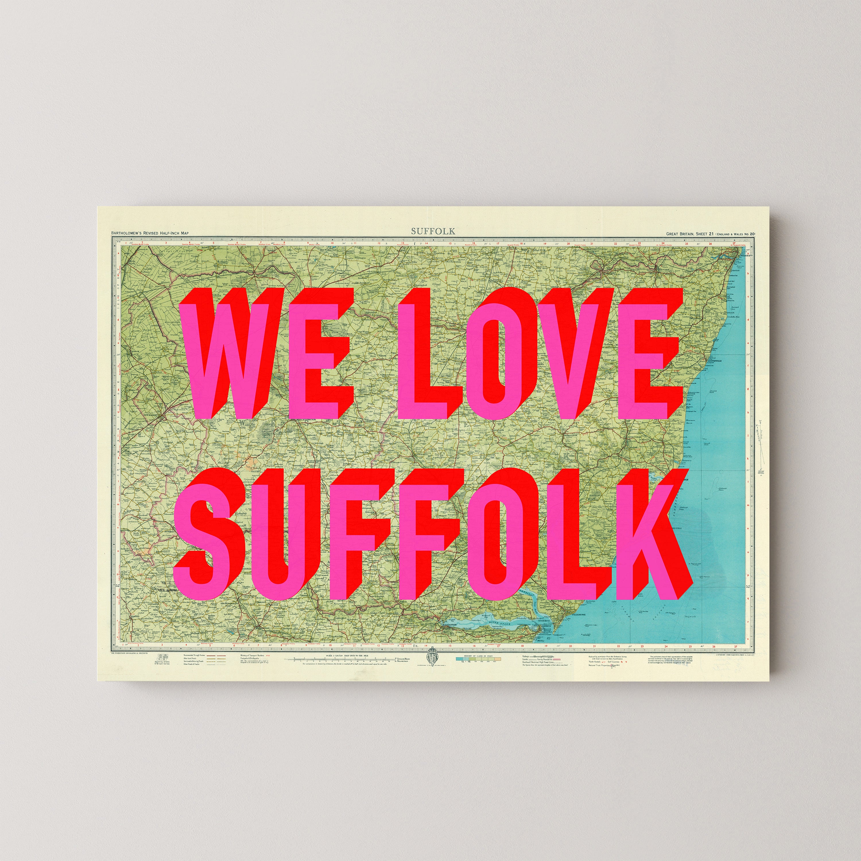 Suffolk Pop Art Map Print (landscape)