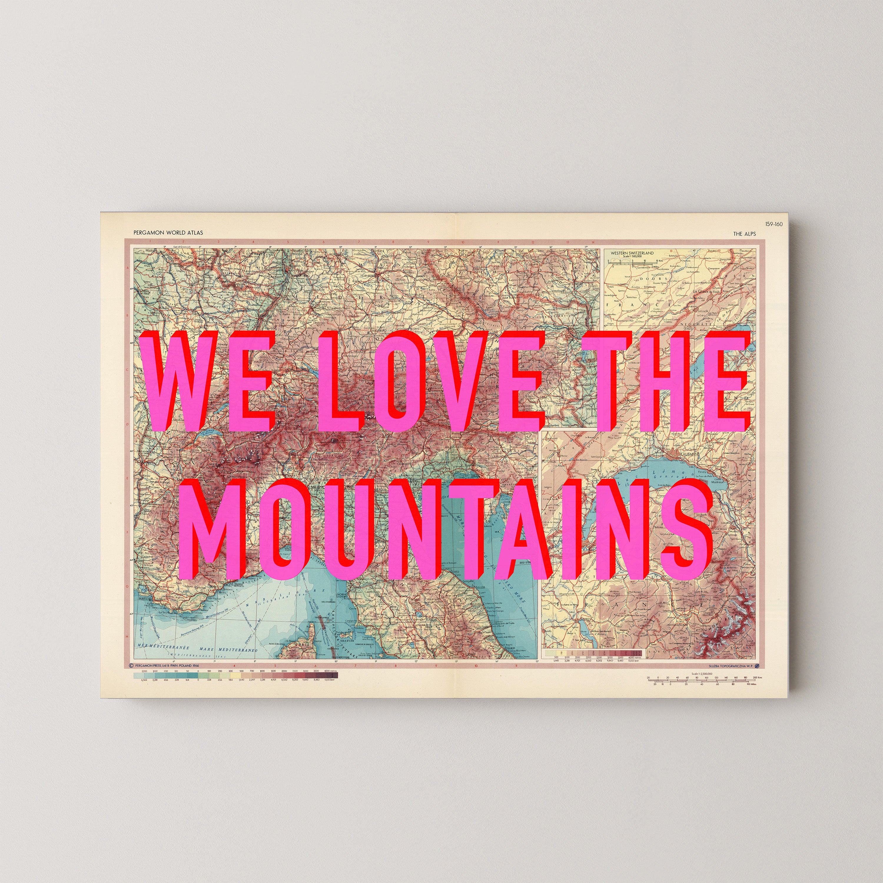 The Alps Pop Art Map Print (landscape)