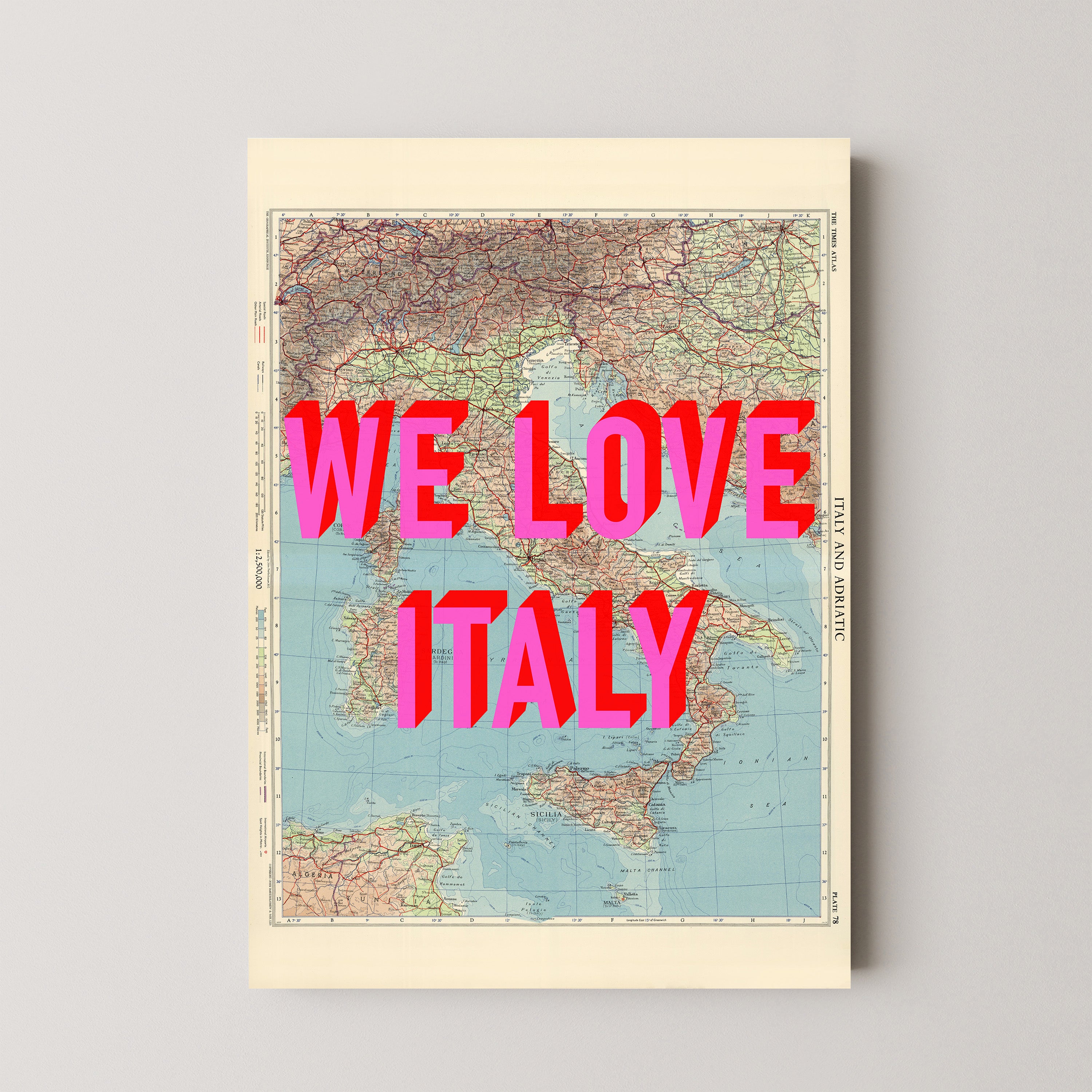 Italy Pop Art Map Print (portrait)