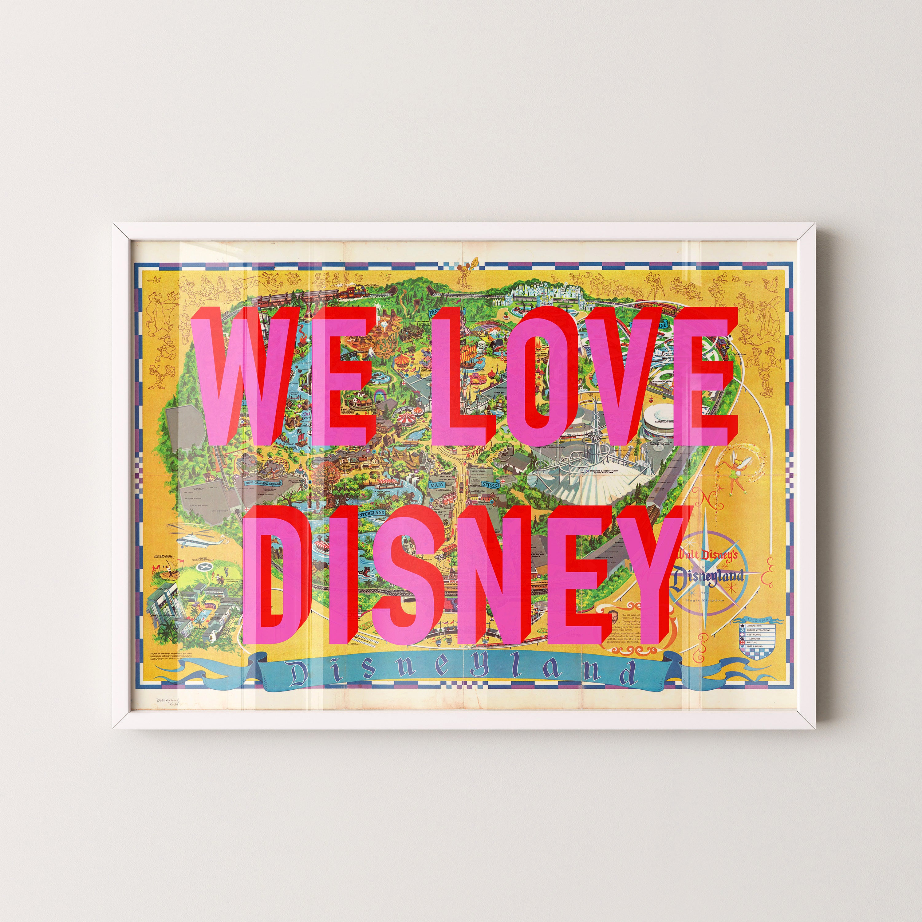 Disneyland California Theme Park Pop Art Map Print (landscape)