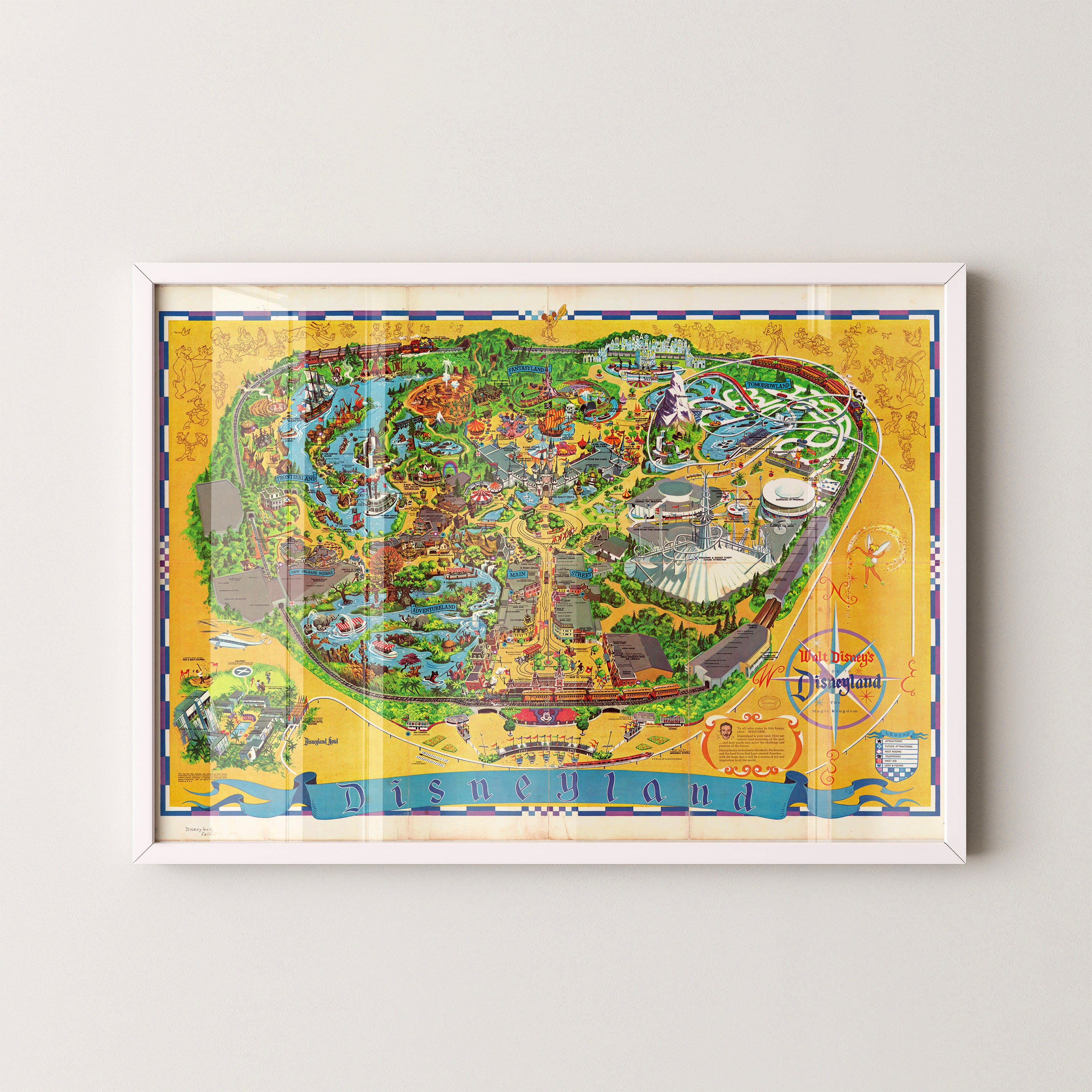 Disneyland California Theme Park Pop Art Map Print (landscape)