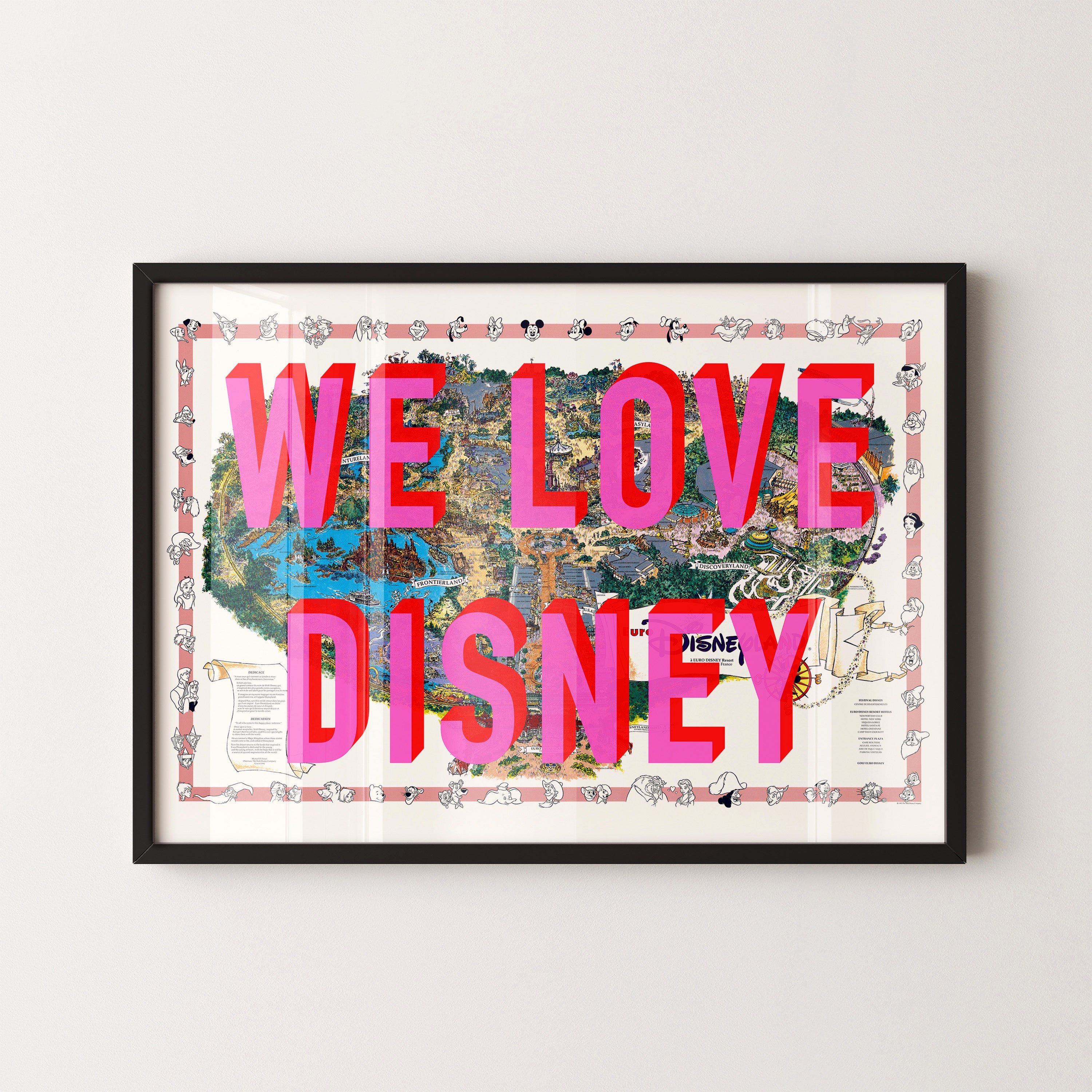 Disneyland Paris Theme Park Pop Art Map Print (landscape)