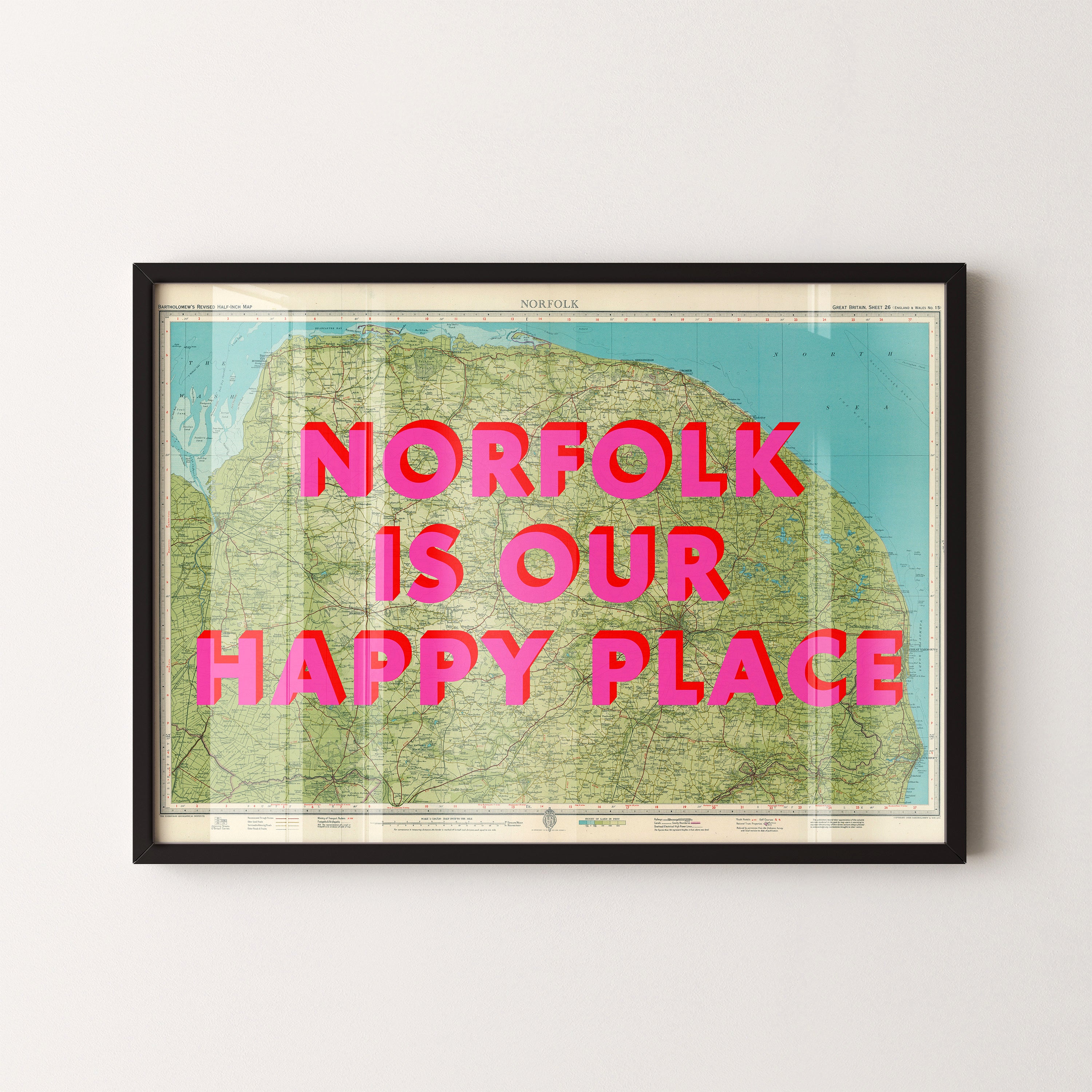 Norfolk Pop Art Map Print (landscape)