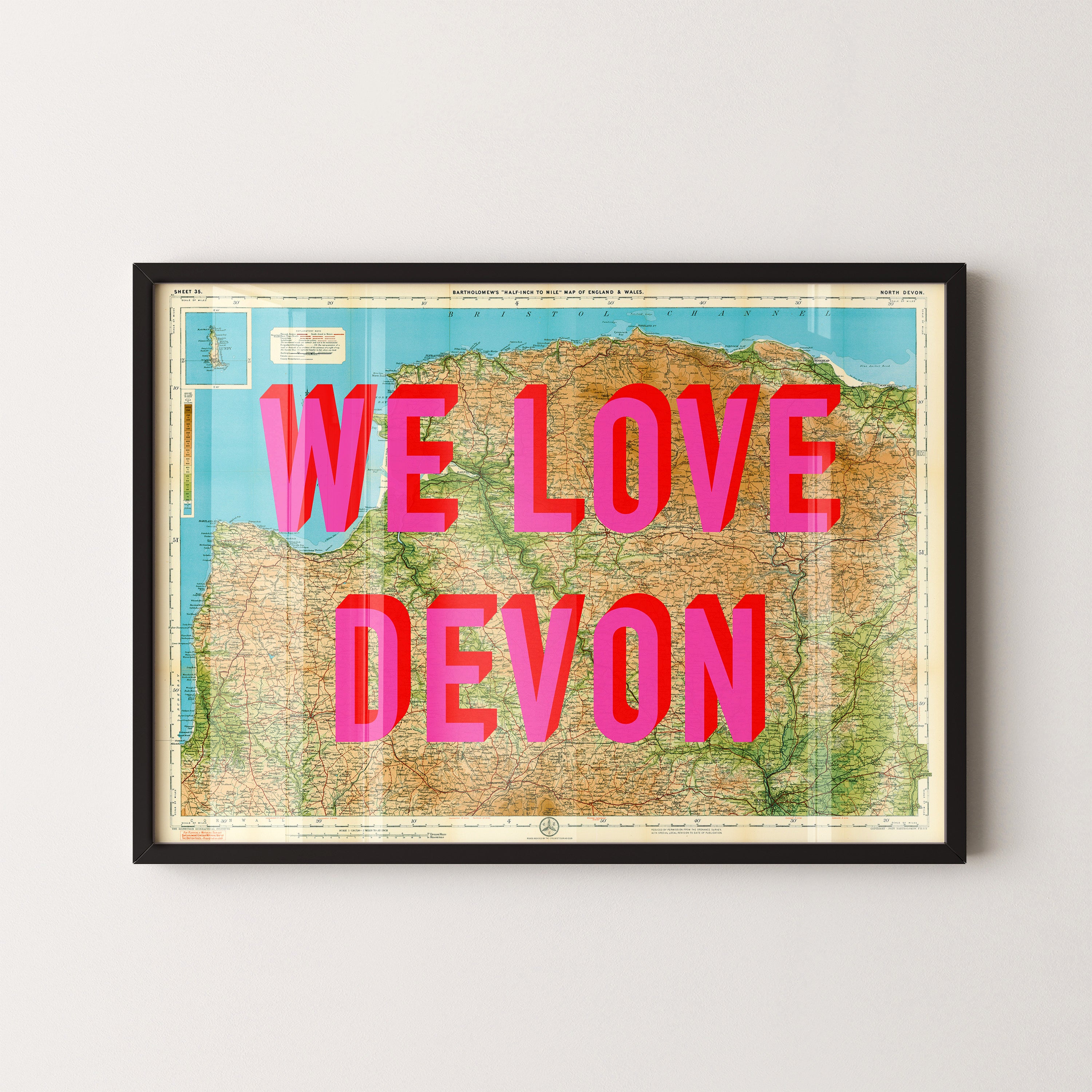 North Devon Pop Art Map Print (landscape)