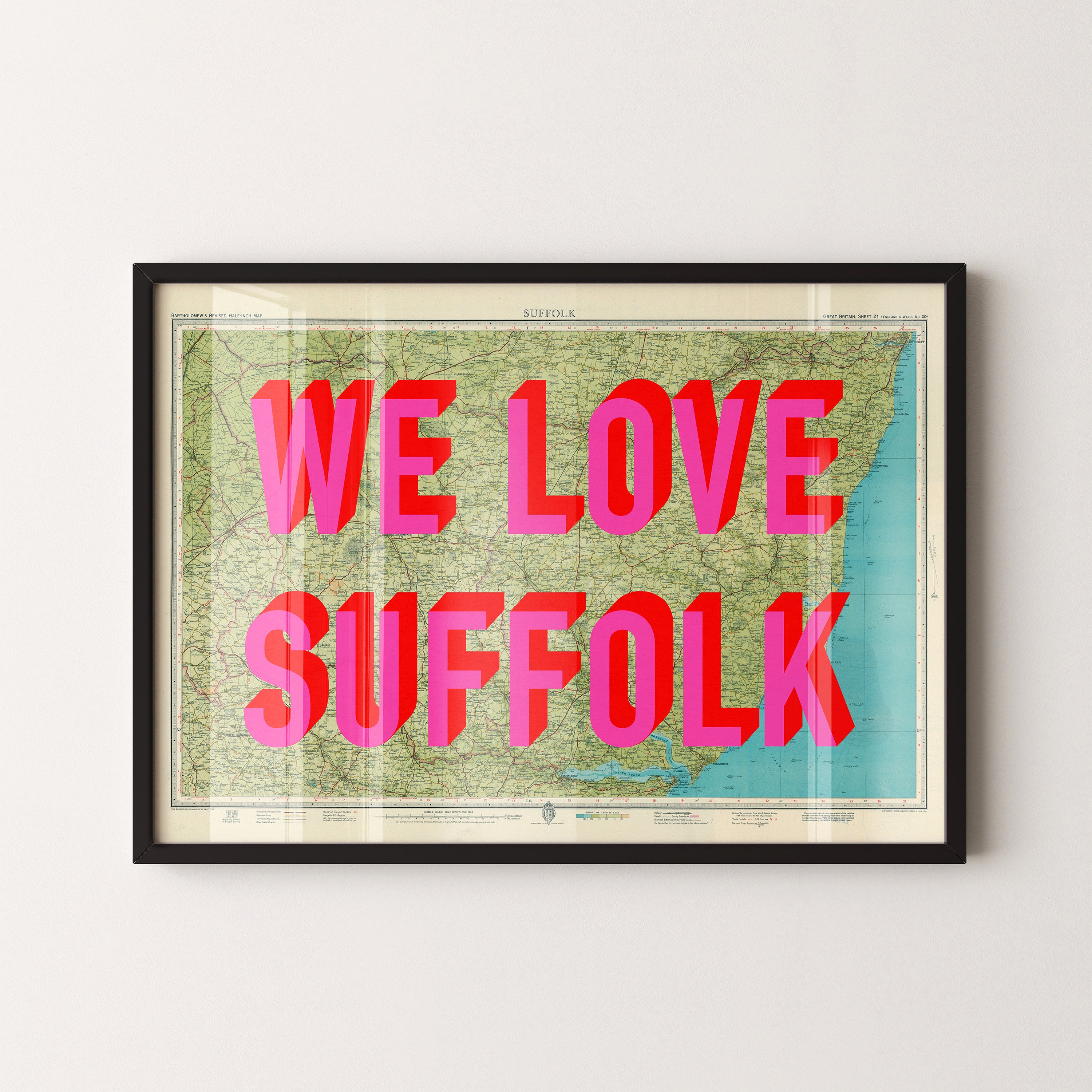Suffolk Pop Art Map Print (landscape)