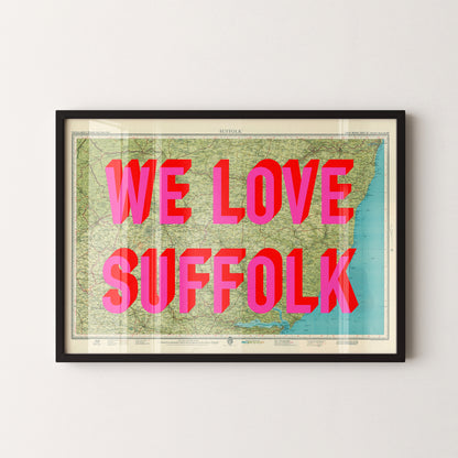 Suffolk Pop Art Map Print (landscape)