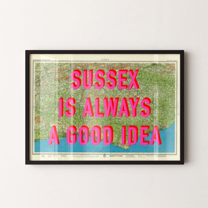 Sussex Pop Art Map Print (landscape)