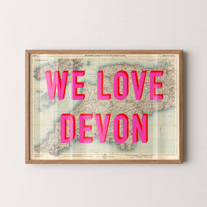 Devon Pop Art Map Print (landscape)