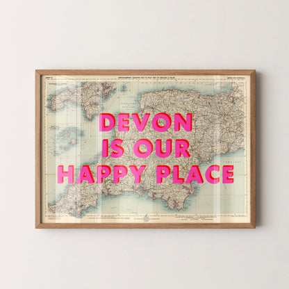 Devon Pop Art Map Print (landscape)