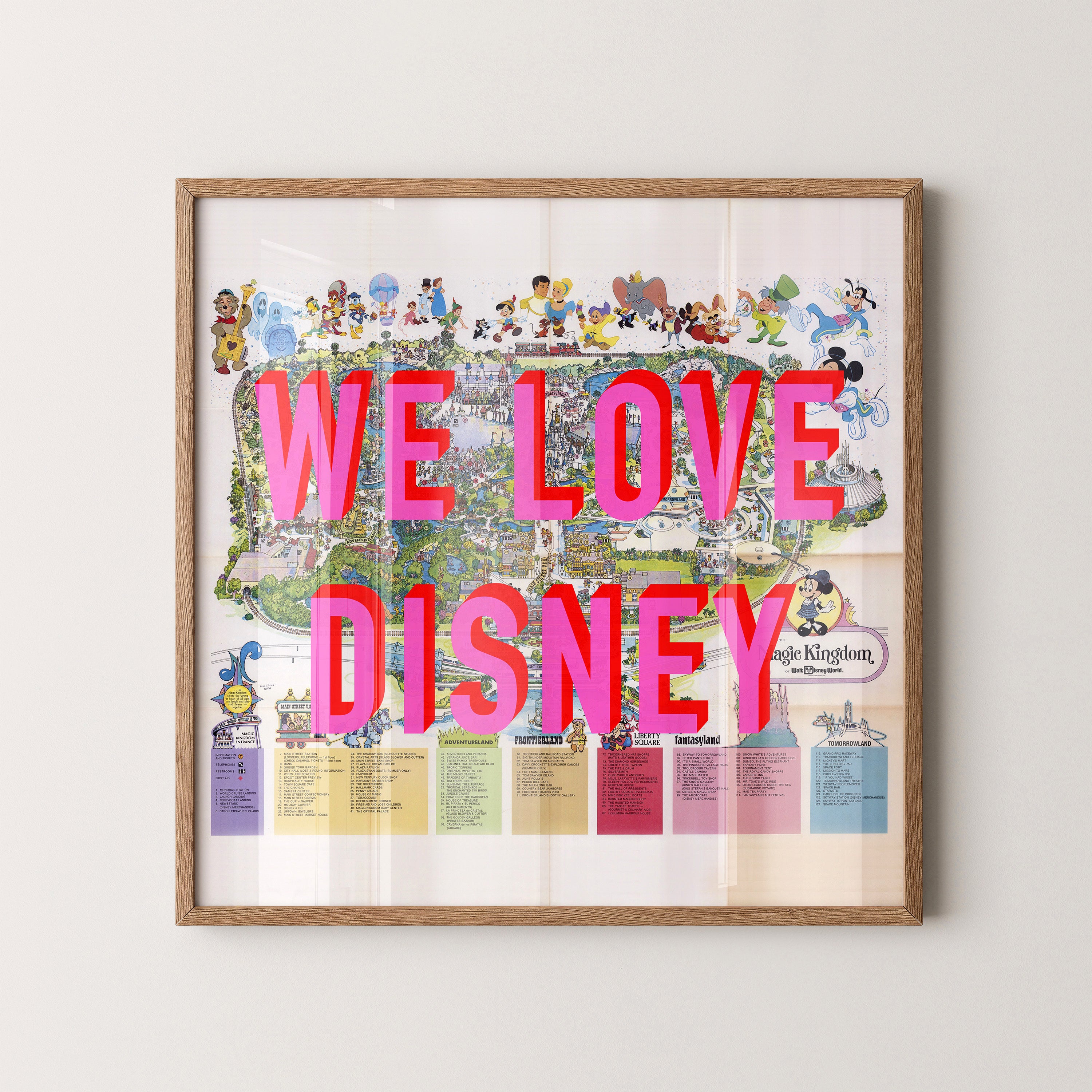 Disney World Florida Theme Park Pop Art Map Print (square)