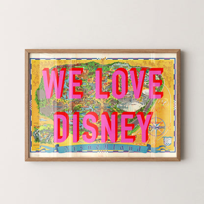 Disneyland California Theme Park Pop Art Map Print (landscape)