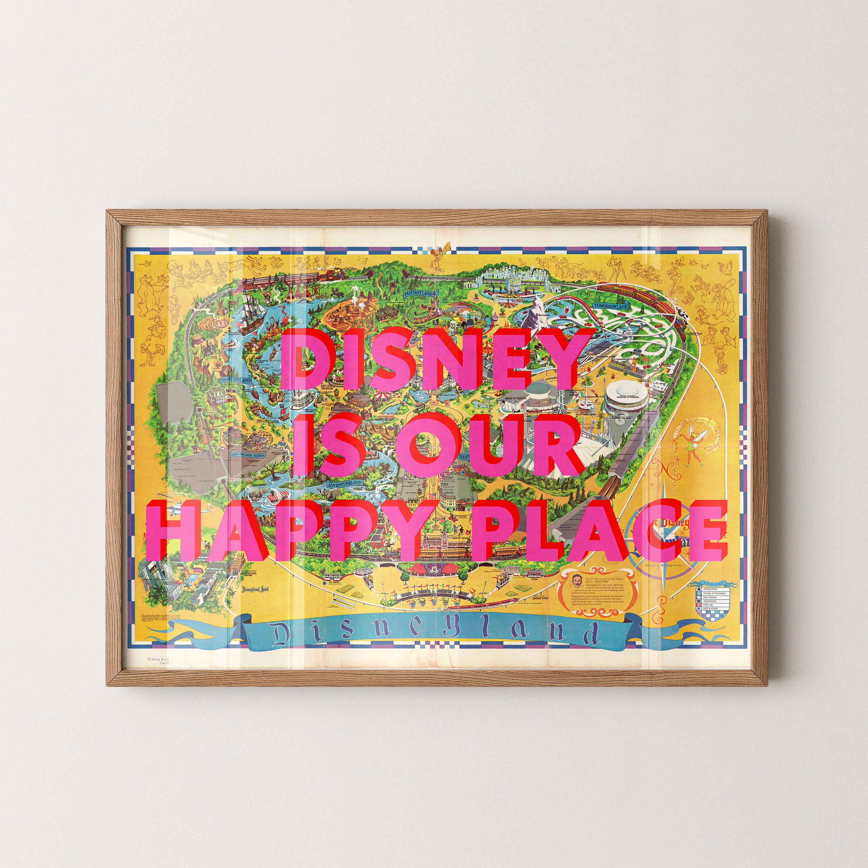 Disneyland California Theme Park Pop Art Map Print (landscape)