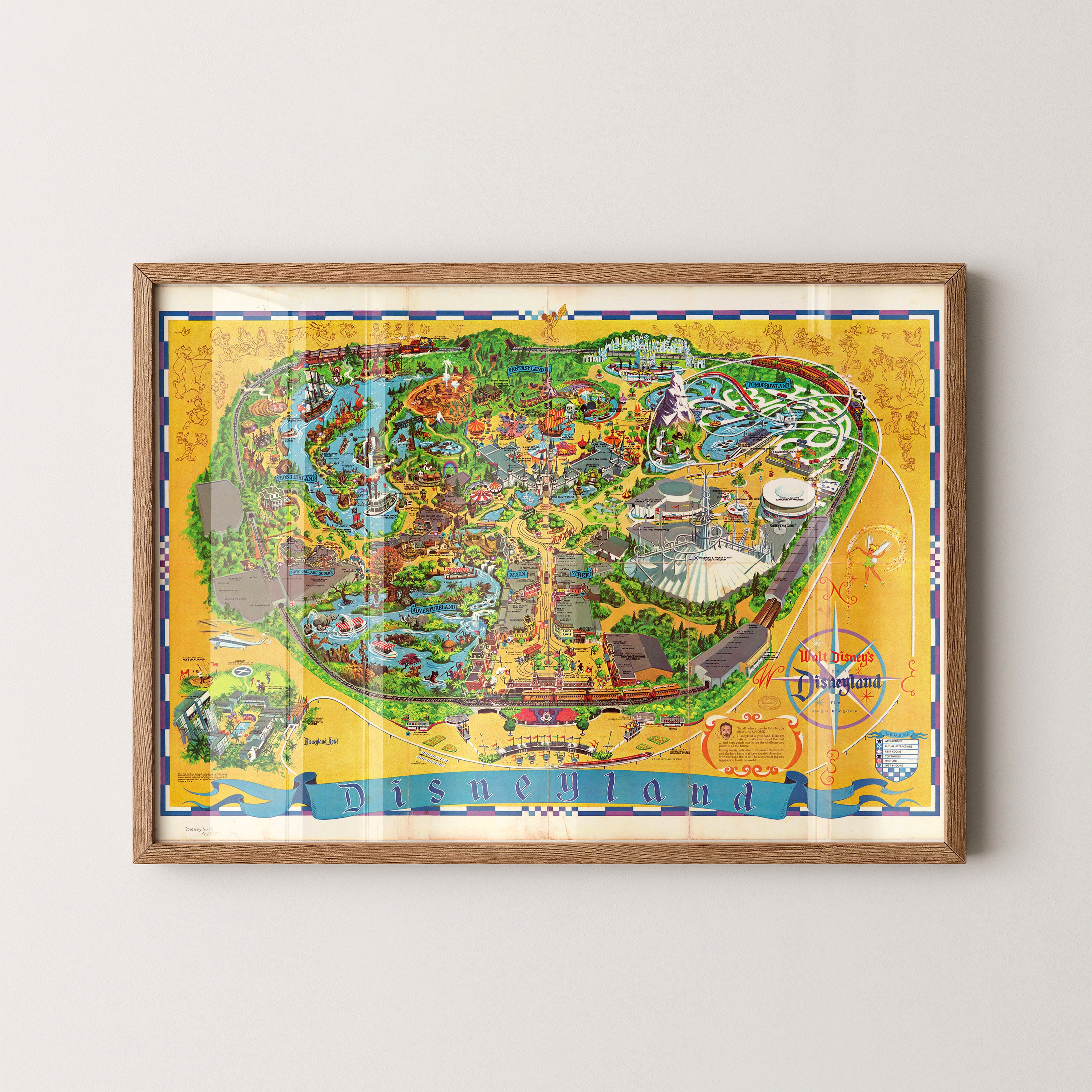 Disneyland California Theme Park Pop Art Map Print (landscape)