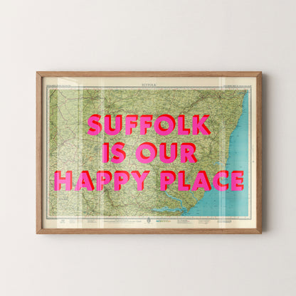 Suffolk Pop Art Map Print (landscape)