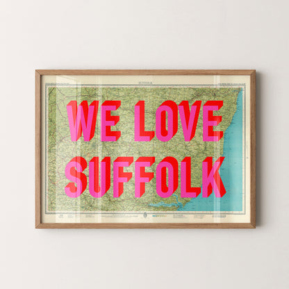 Suffolk Pop Art Map Print (landscape)