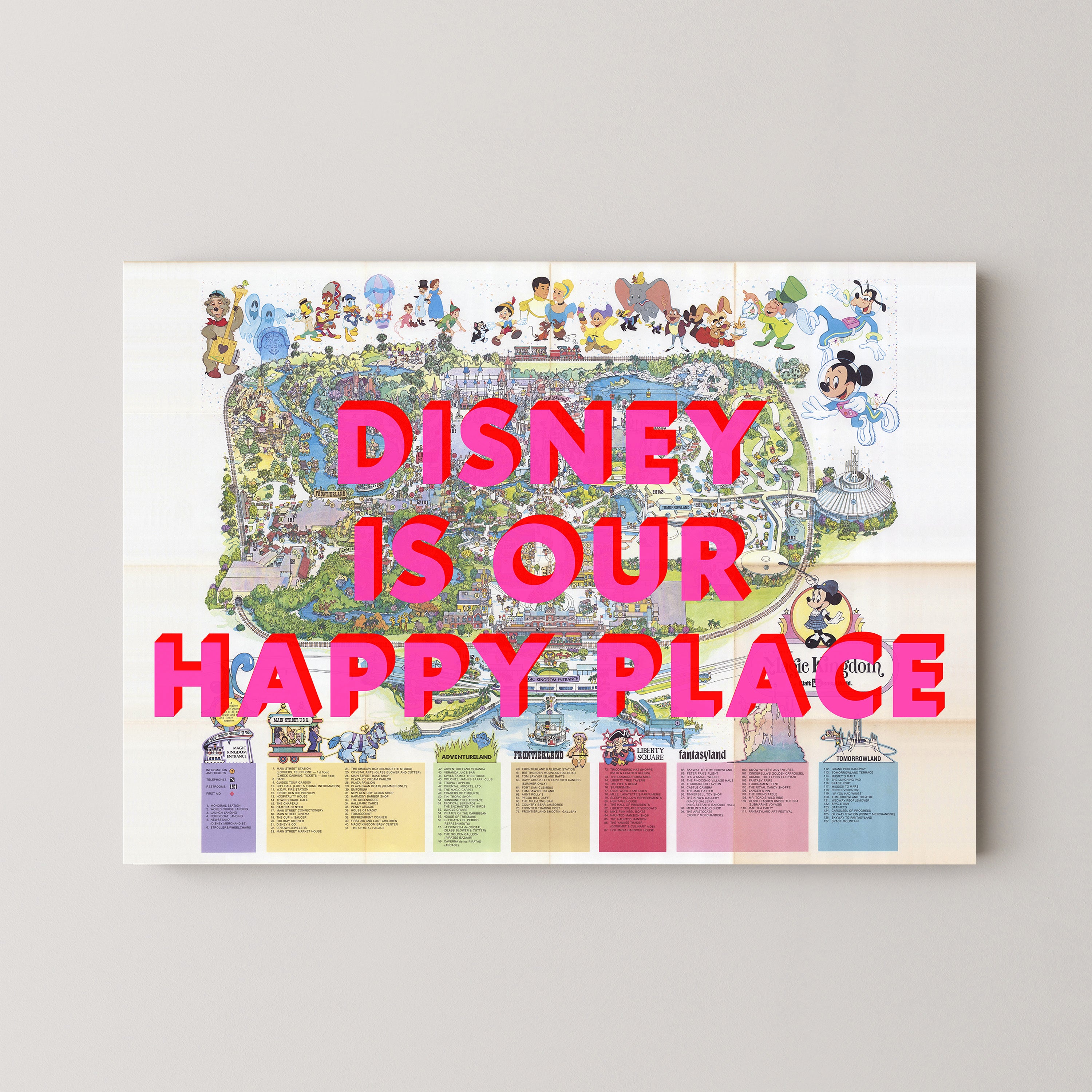 Disney World Florida Theme Park Pop Art Map Print (landscape)