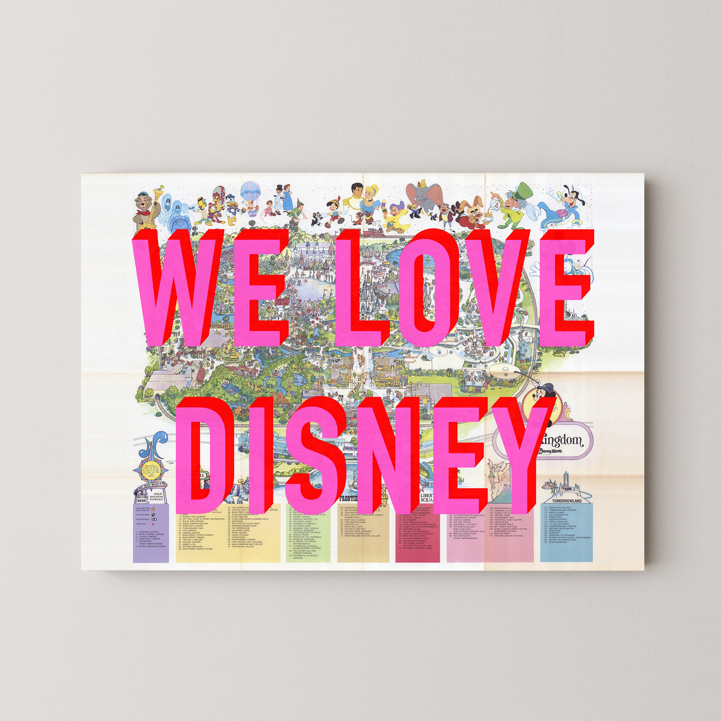 Disney World Florida Theme Park Pop Art Map Print (landscape)