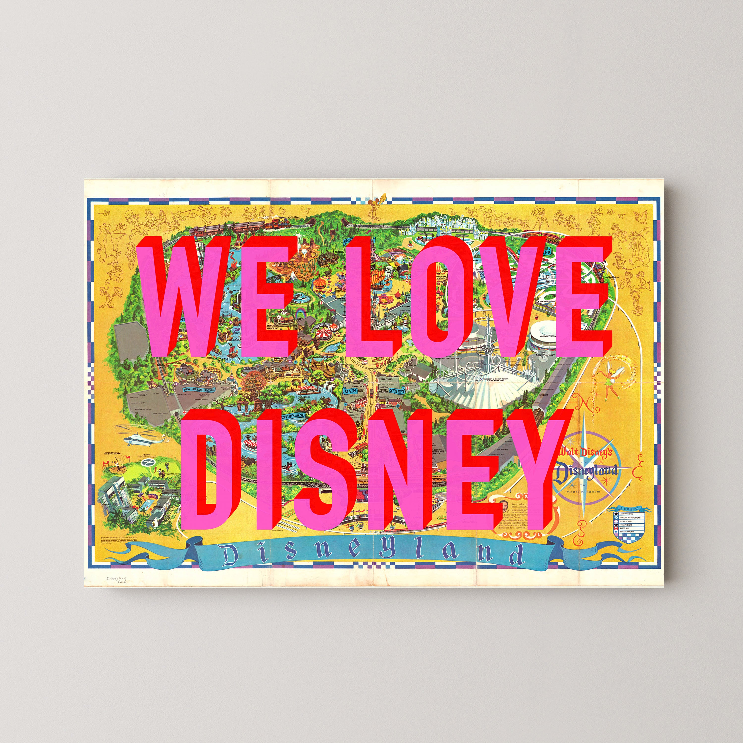 Disneyland California Theme Park Pop Art Map Print (landscape)