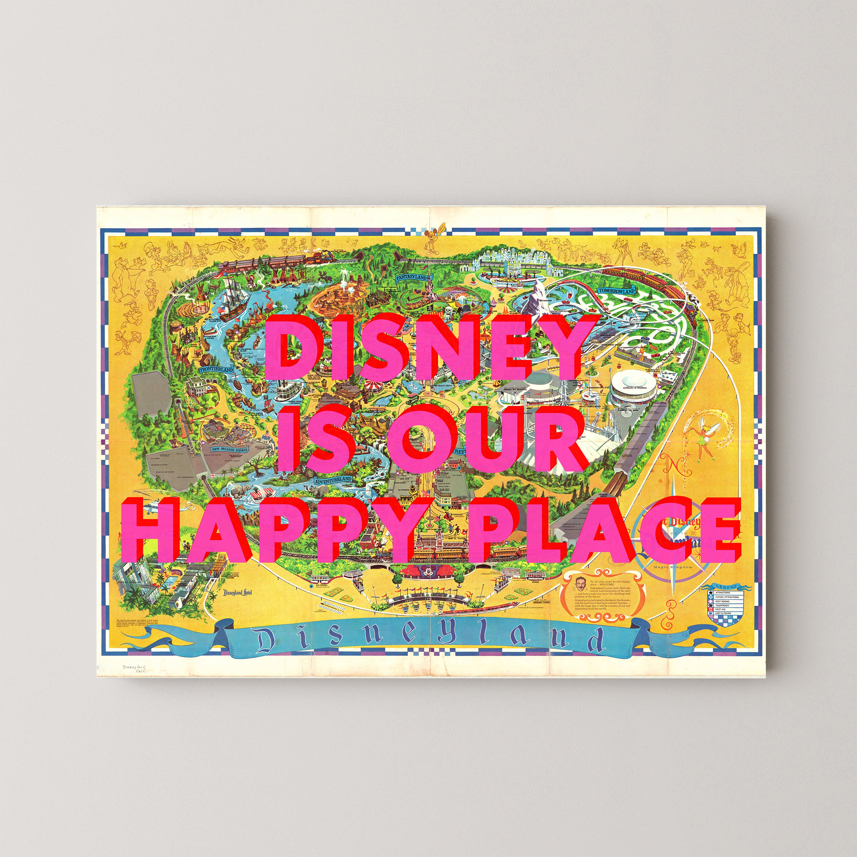 Disneyland California Theme Park Pop Art Map Print (landscape)