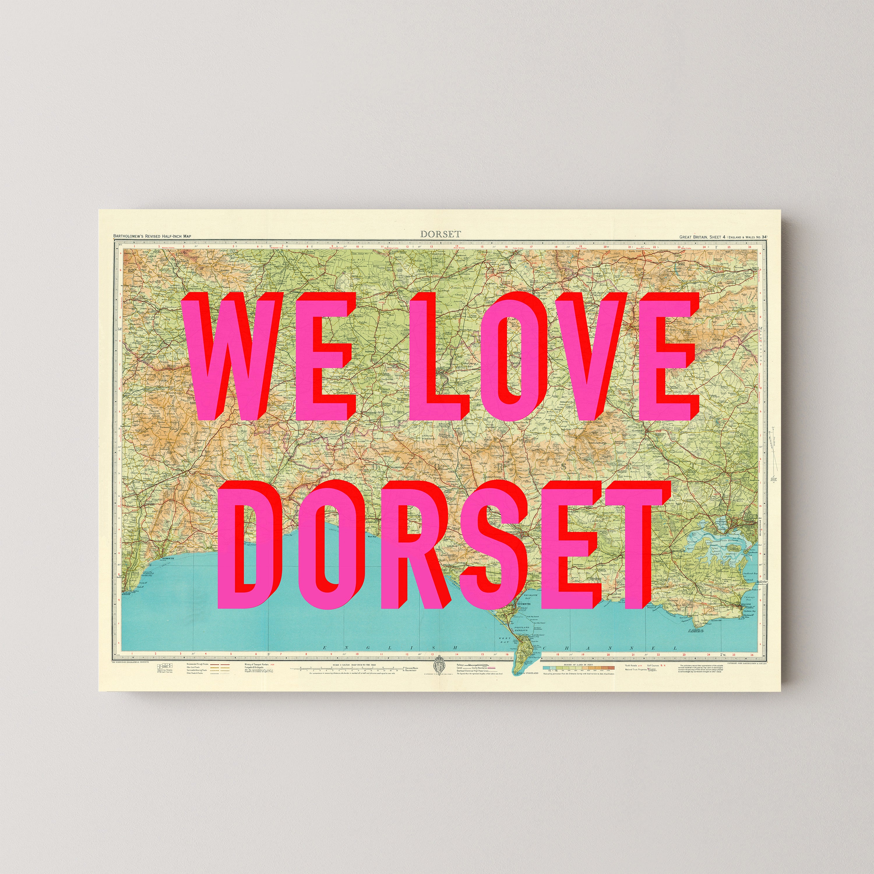 Dorset Pop Art Map Print (landscape)