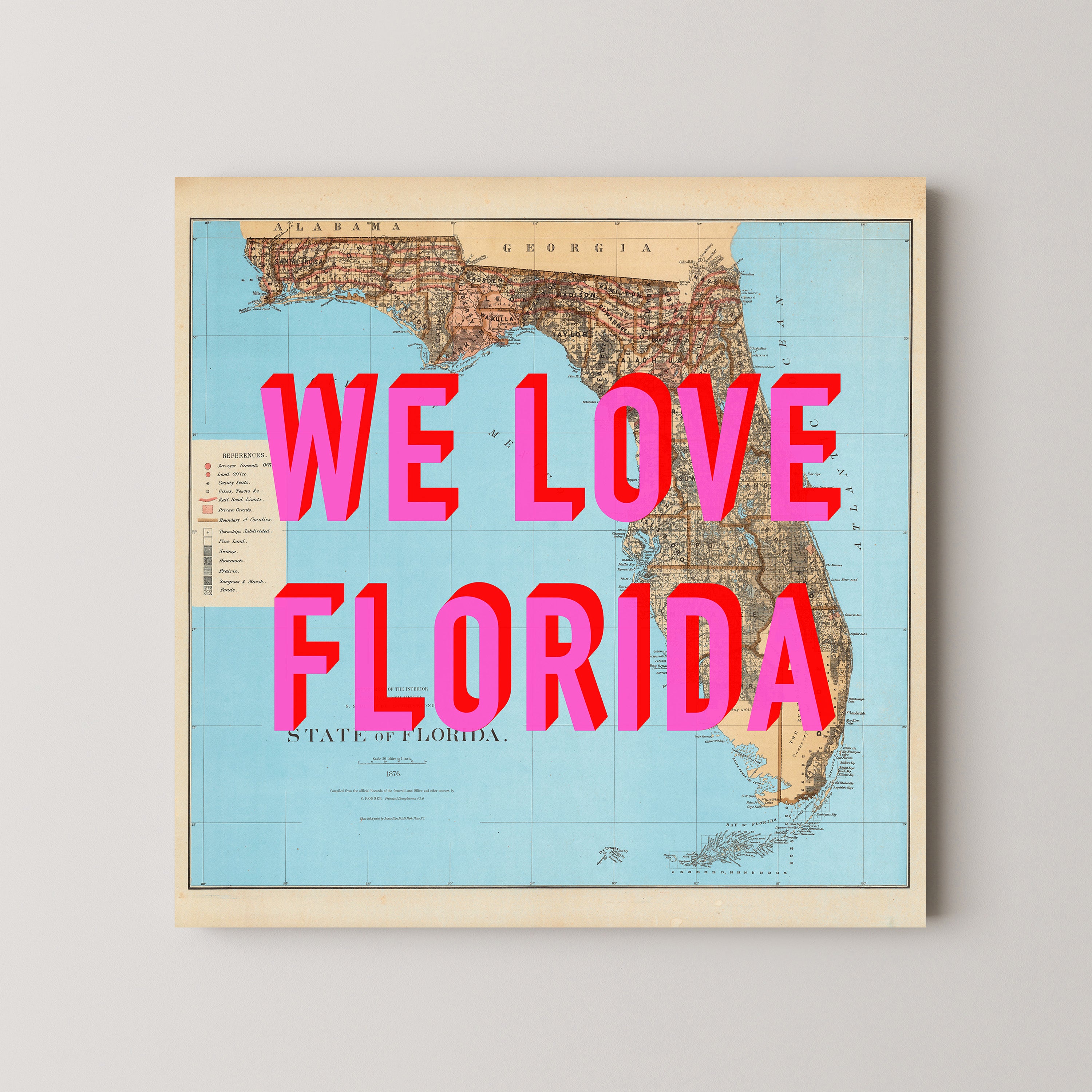 Florida Pop Art Map Print (square)