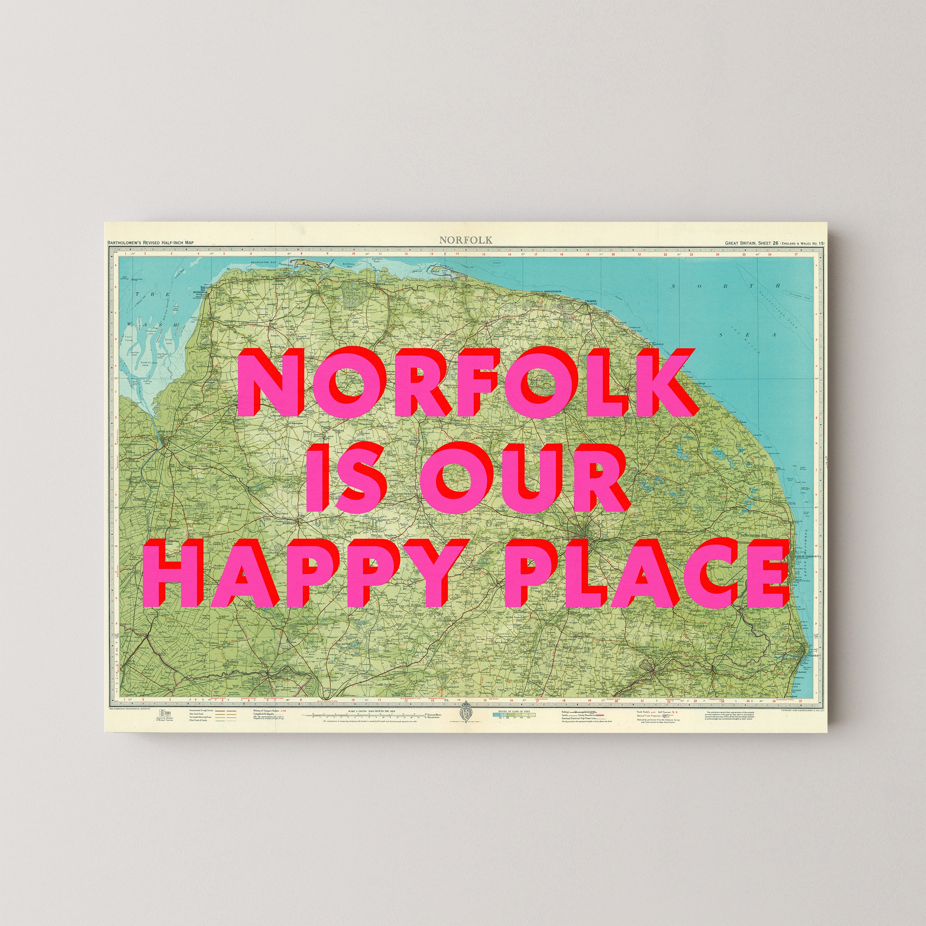 Norfolk Pop Art Map Print (landscape)