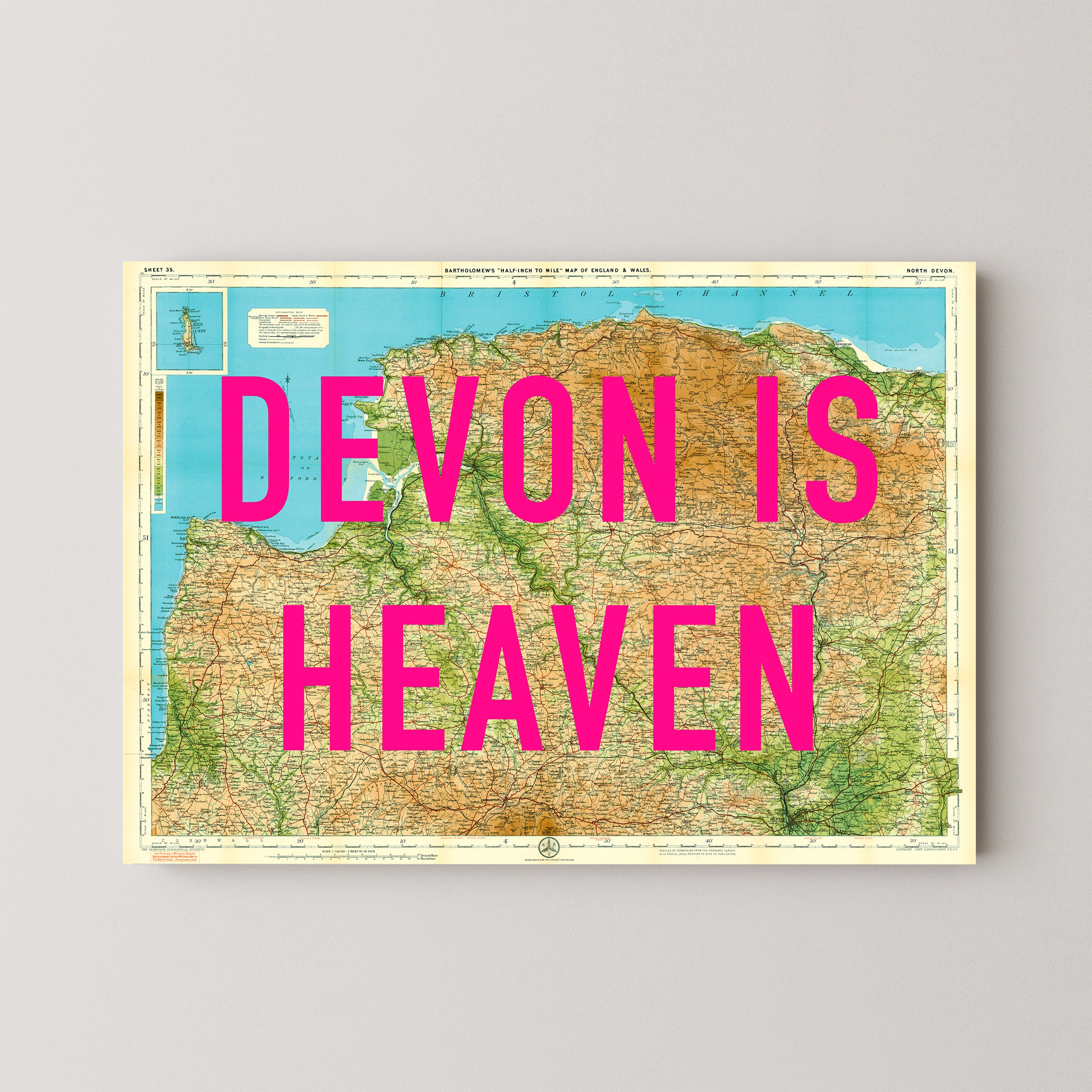 North Devon Pop Art Map Print (landscape)