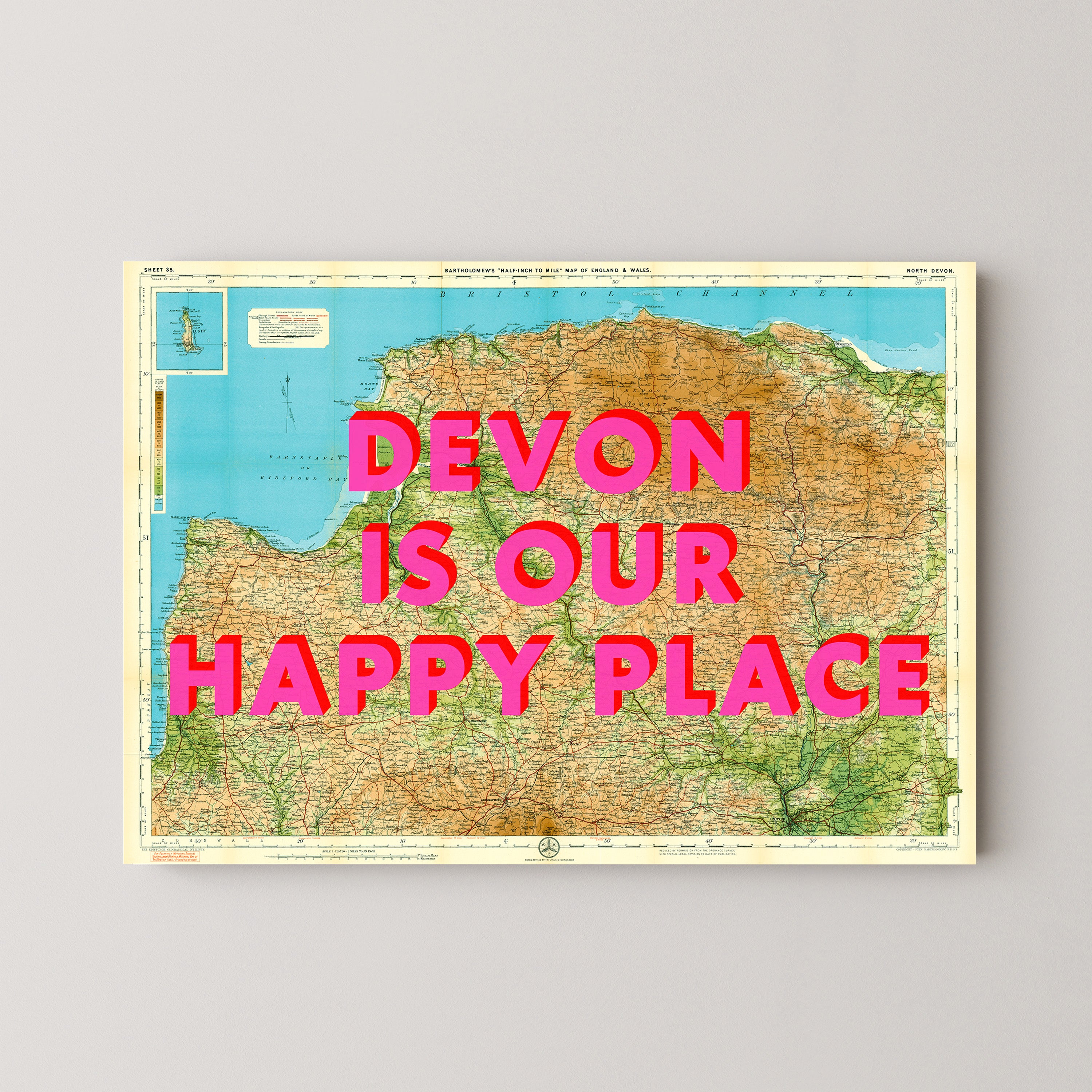 North Devon Pop Art Map Print (landscape)