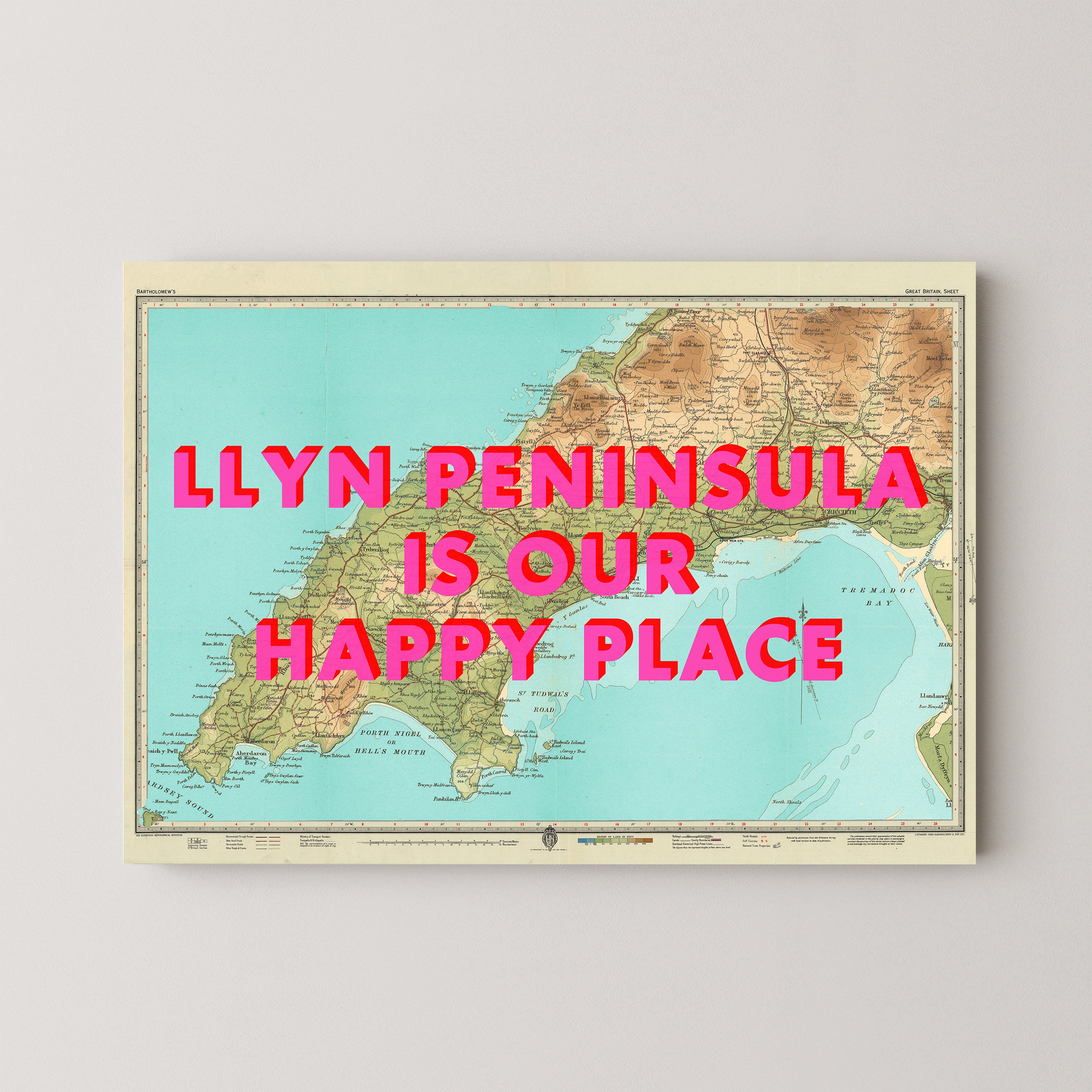 Llyn Peninsula Pop Art Map Print (landscape)