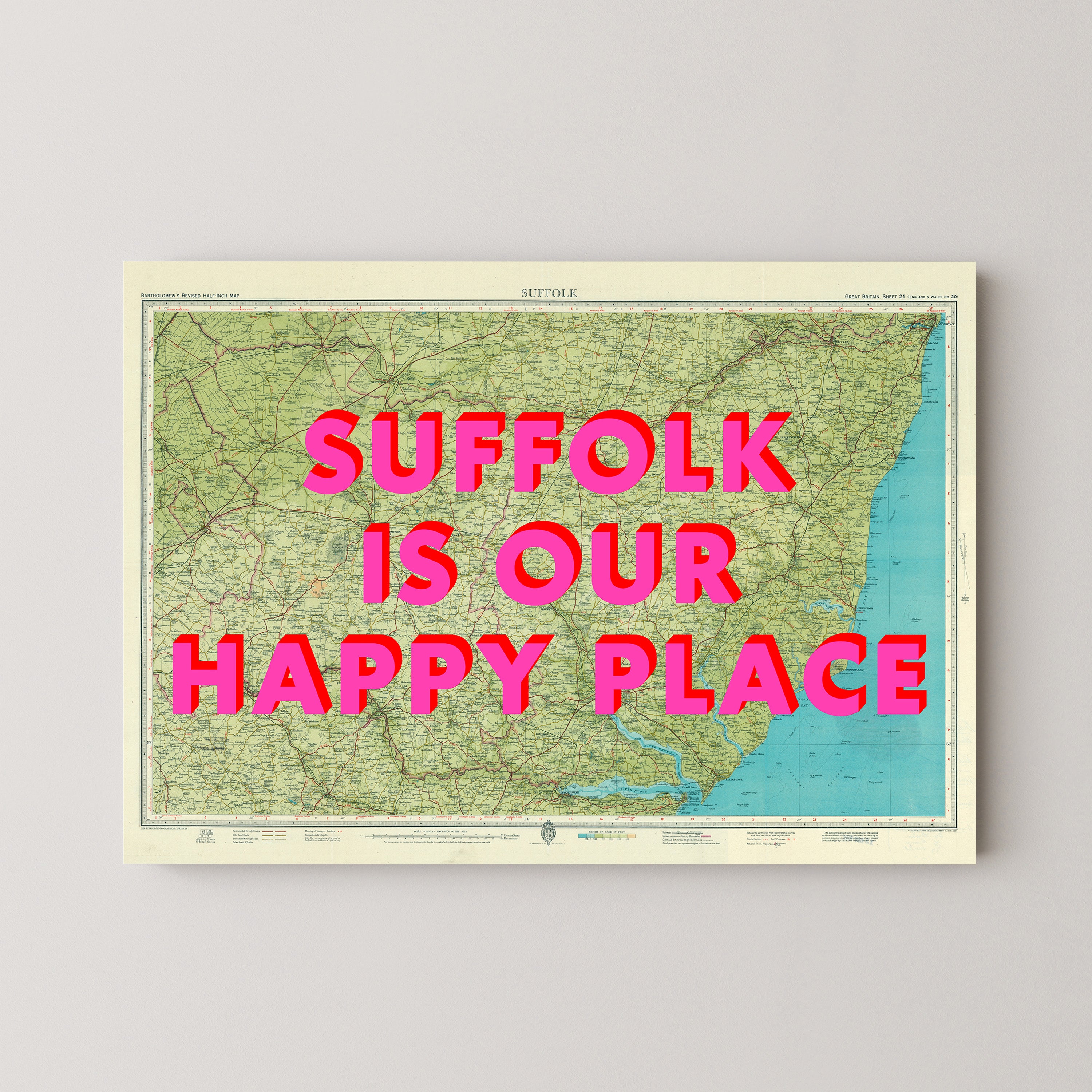 Suffolk Pop Art Map Print (landscape)