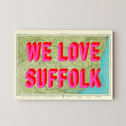 Suffolk Pop Art Map Print (landscape)