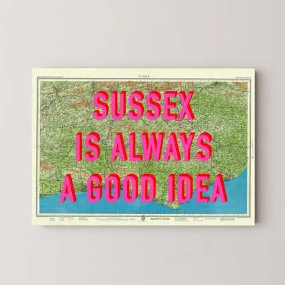 Sussex Pop Art Map Print (landscape)